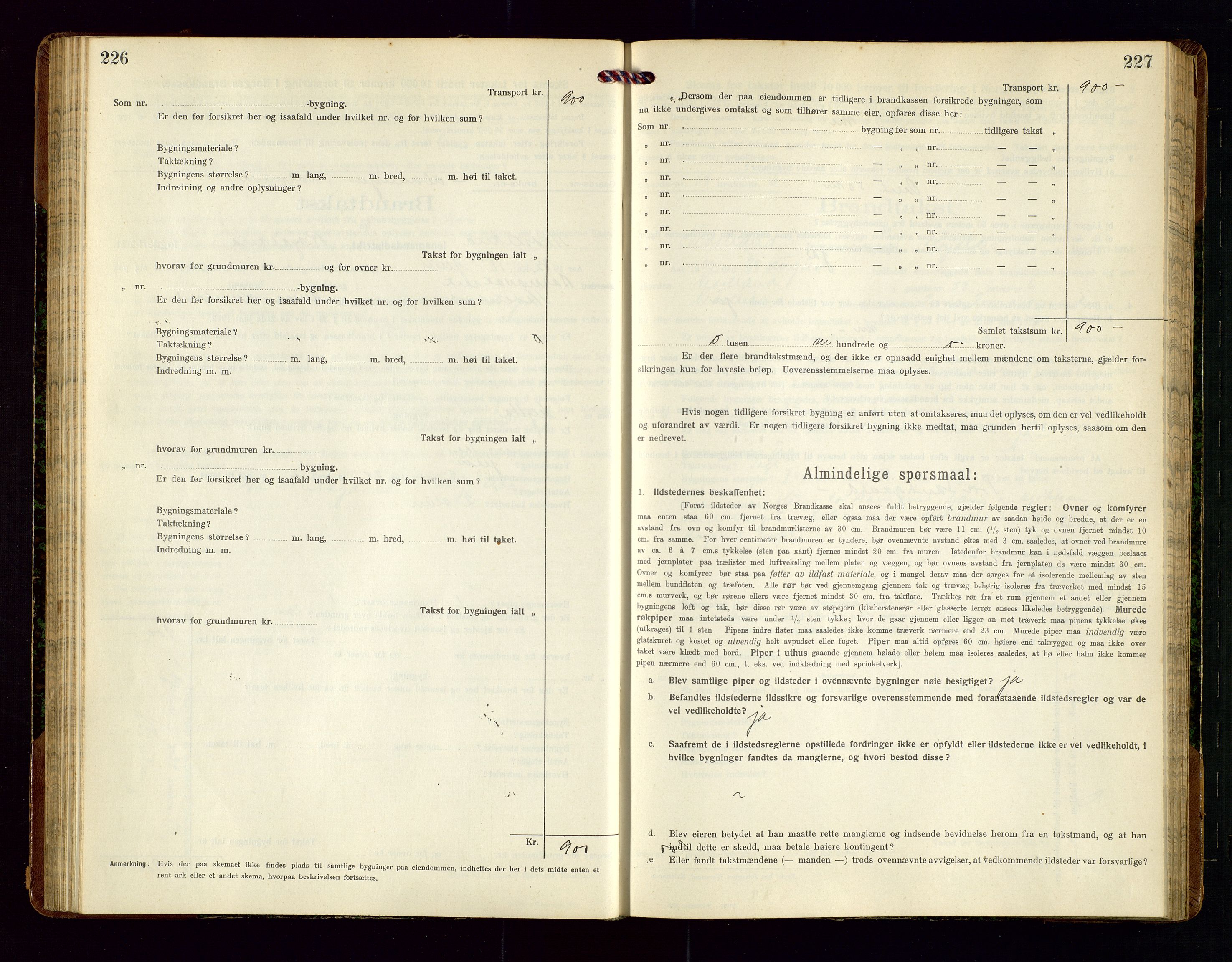 Nedstrand lensmannskontor, AV/SAST-A-100236/Gob/L0002: "Brandtakstprotokol for Nerstrand lensmandsdistrikt Rogaland Fylke", 1916-1949, p. 226-227