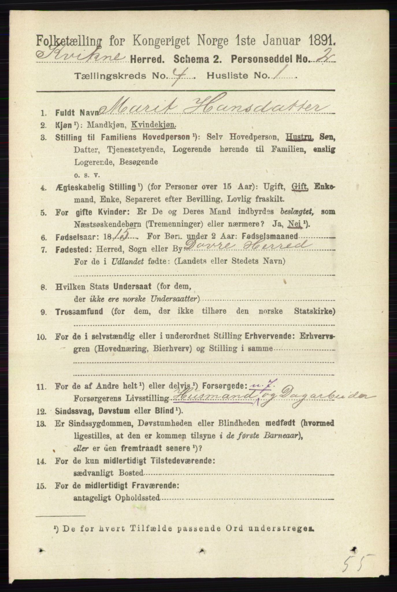 RA, 1891 census for 0440 Kvikne, 1891, p. 974