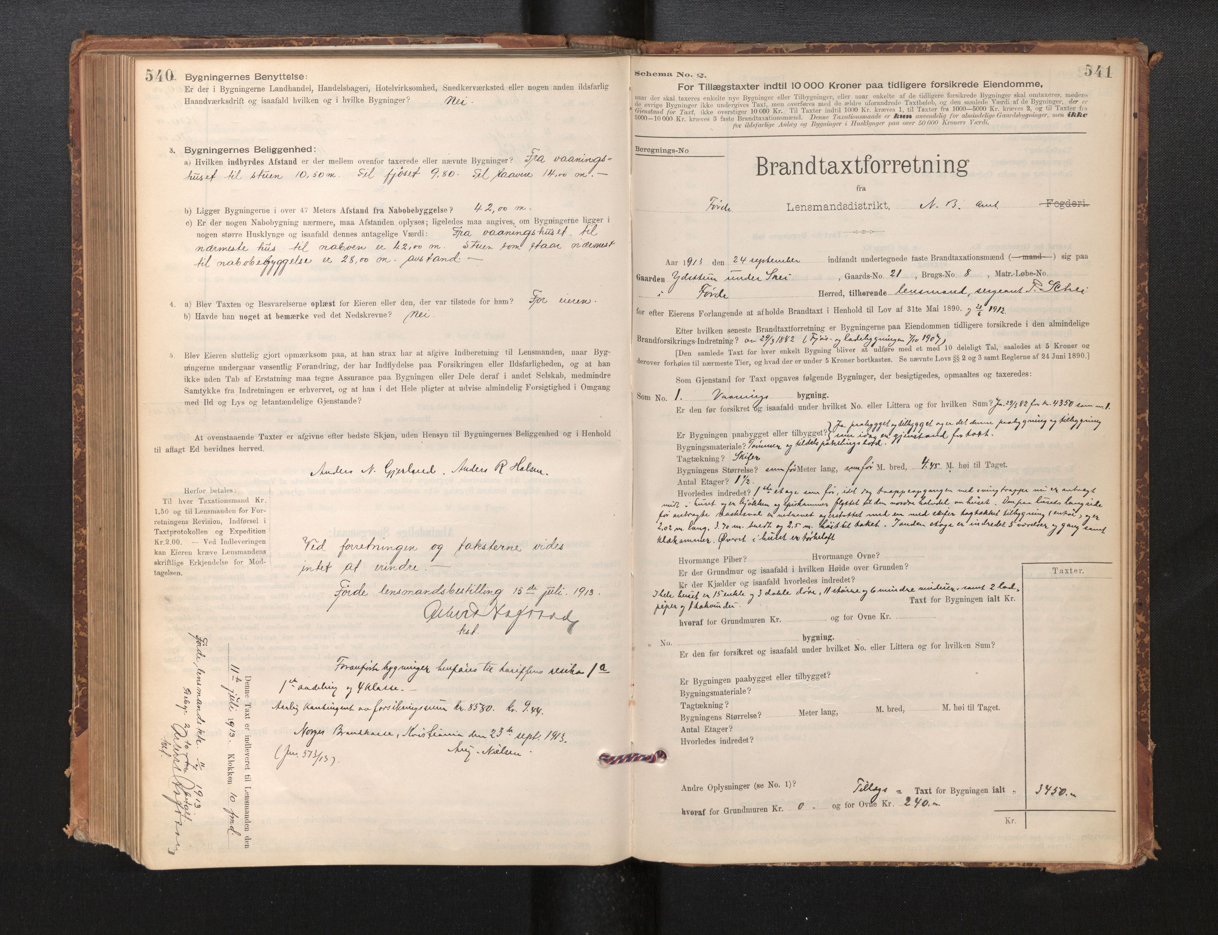 Lensmannen i Førde, AV/SAB-A-27401/0012/L0008: Branntakstprotokoll, skjematakst, 1895-1922, p. 540-541