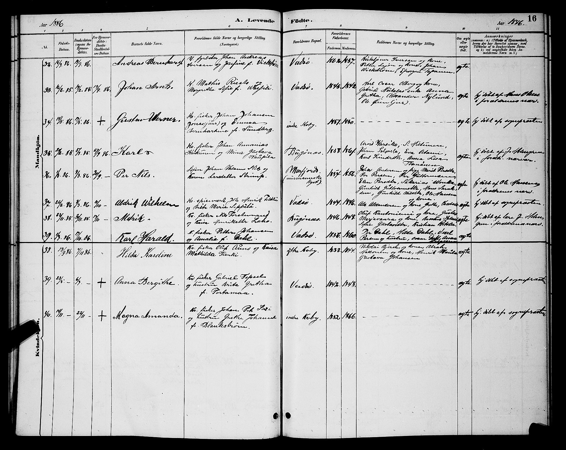 Vadsø sokneprestkontor, AV/SATØ-S-1325/H/Hb/L0004klokker: Parish register (copy) no. 4, 1885-1895, p. 16