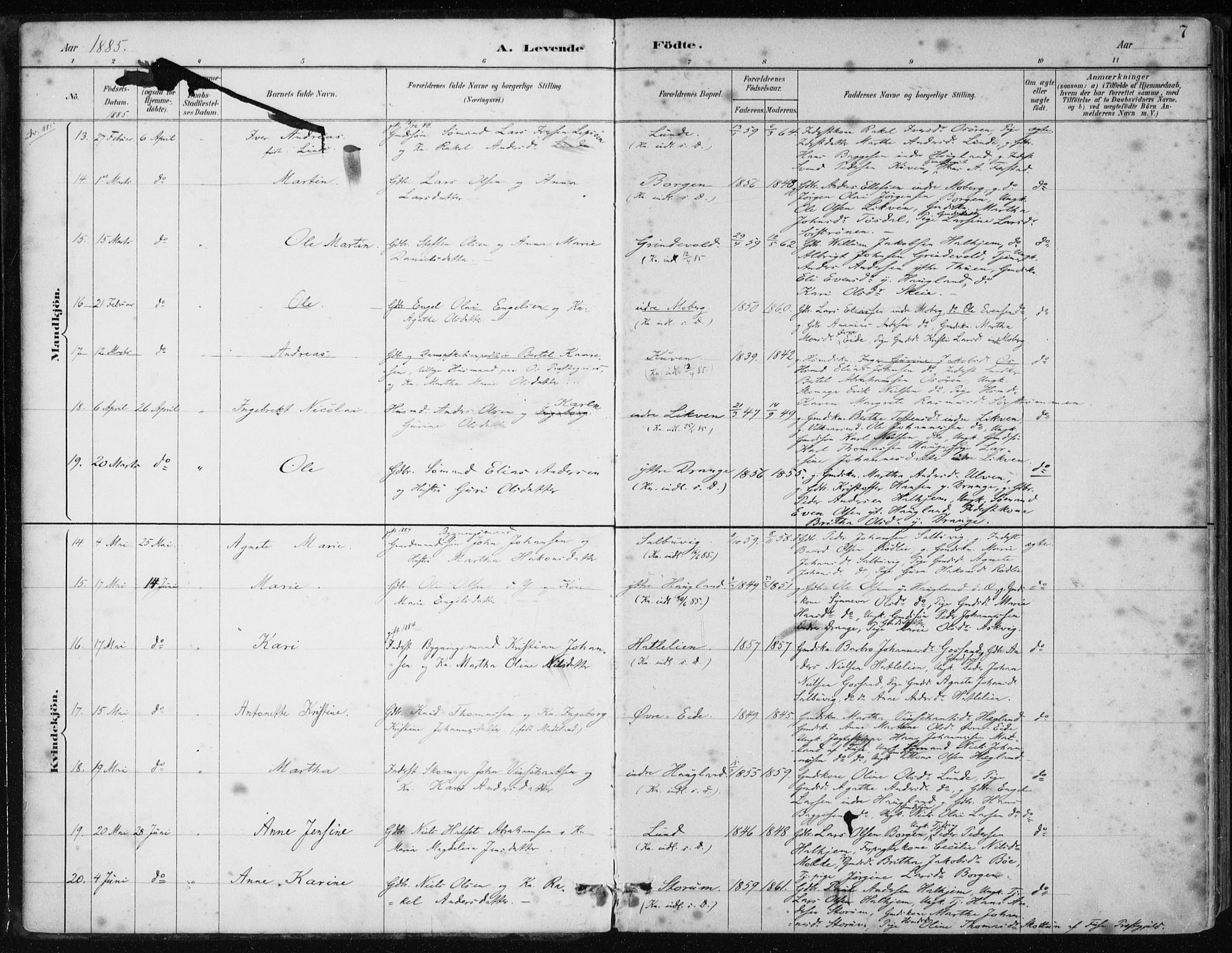 Os sokneprestembete, SAB/A-99929: Parish register (official) no. B 1, 1885-1902, p. 7