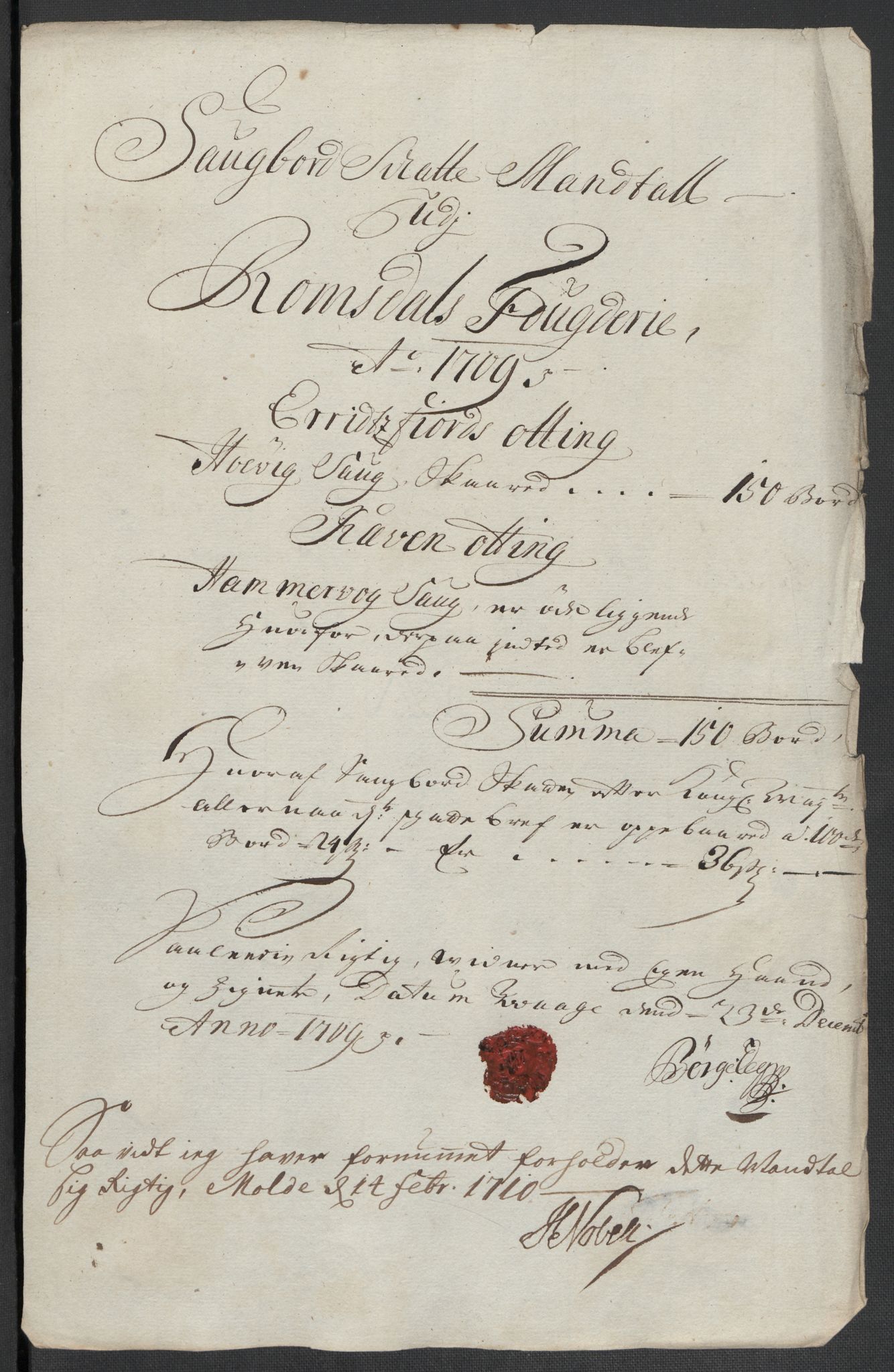 Rentekammeret inntil 1814, Reviderte regnskaper, Fogderegnskap, RA/EA-4092/R55/L3659: Fogderegnskap Romsdal, 1709-1710, p. 98