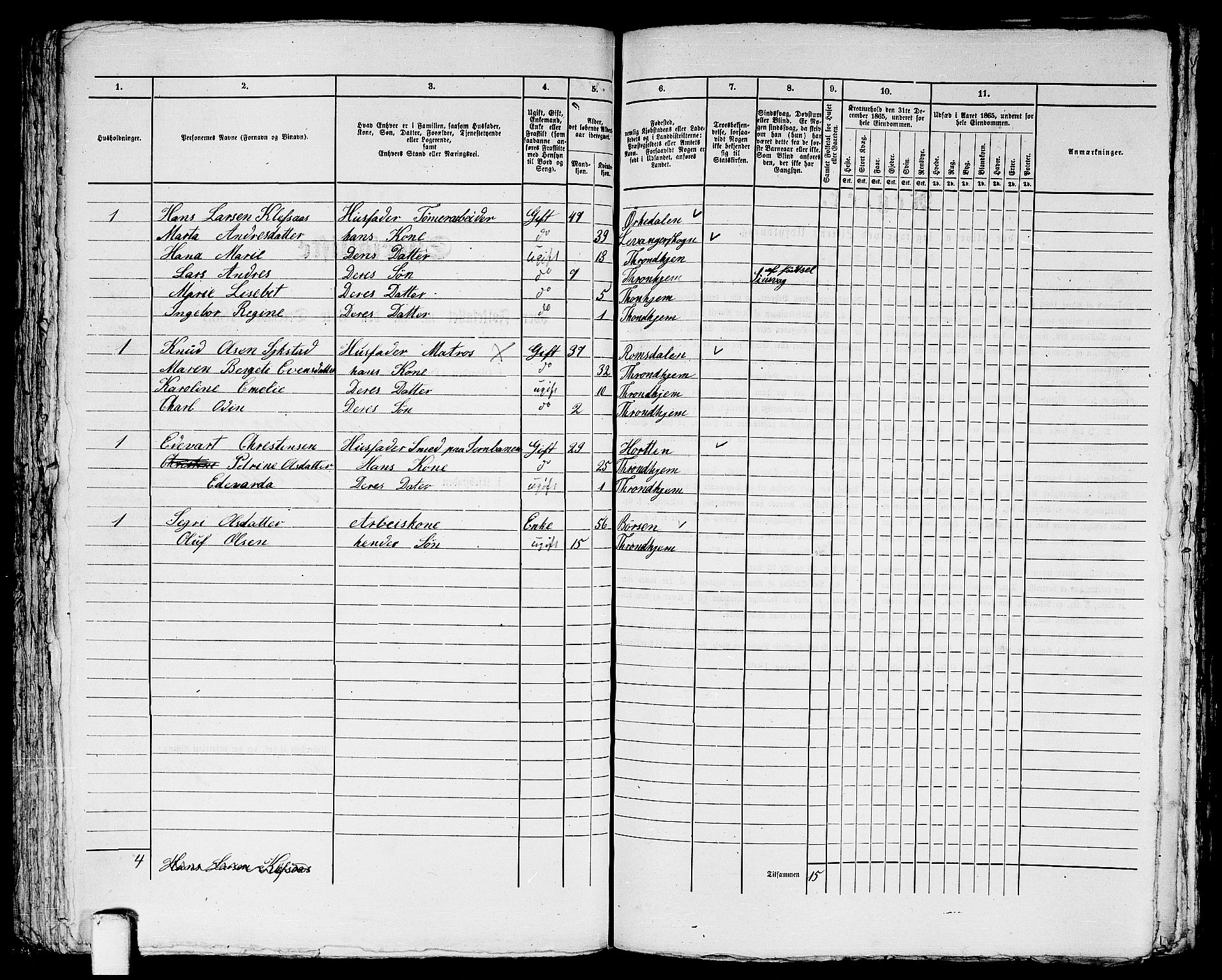 RA, 1865 census for Trondheim, 1865, p. 1725