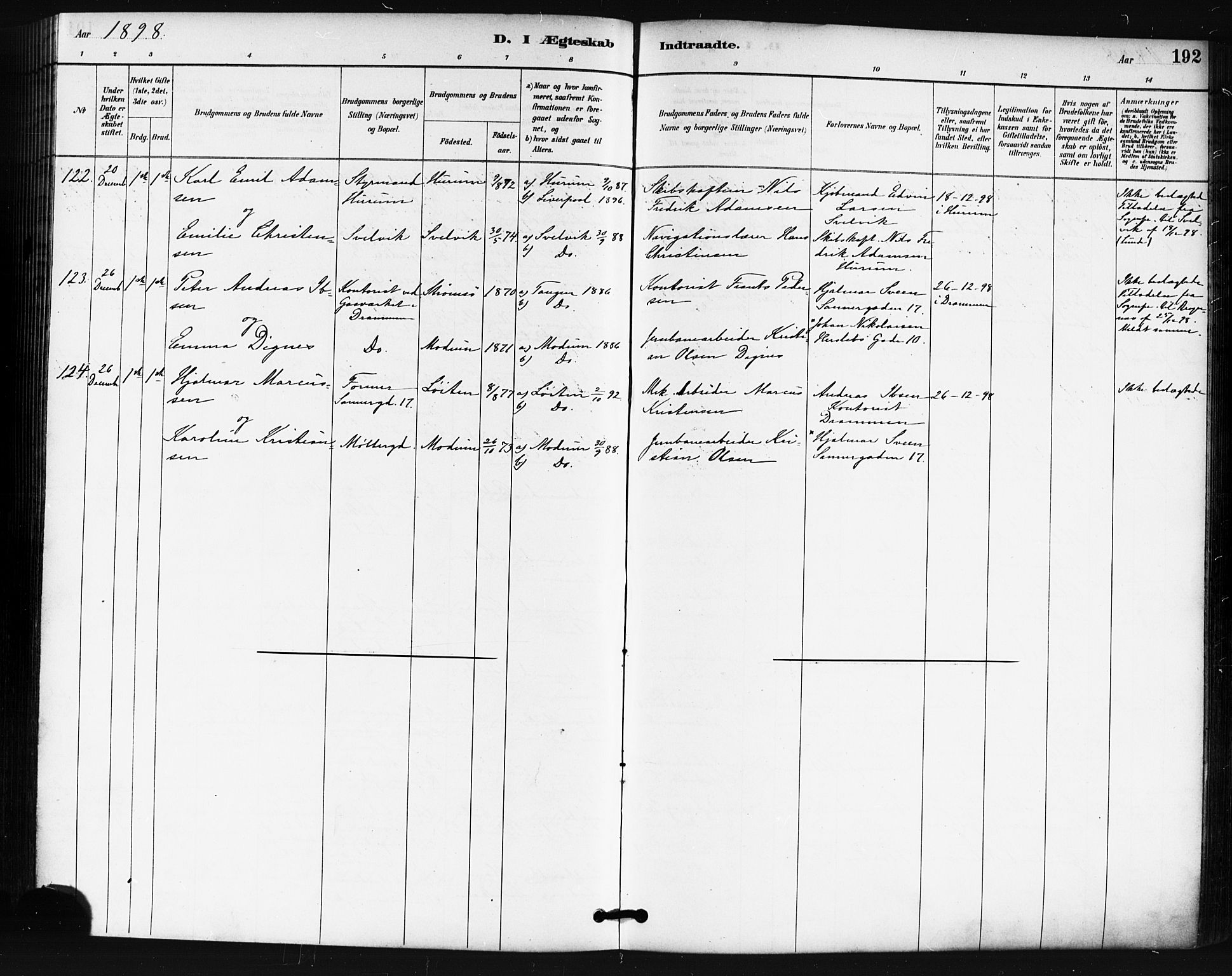 Oslo domkirke Kirkebøker, AV/SAO-A-10752/F/Fa/L0032: Parish register (official) no. 32, 1885-1902, p. 192
