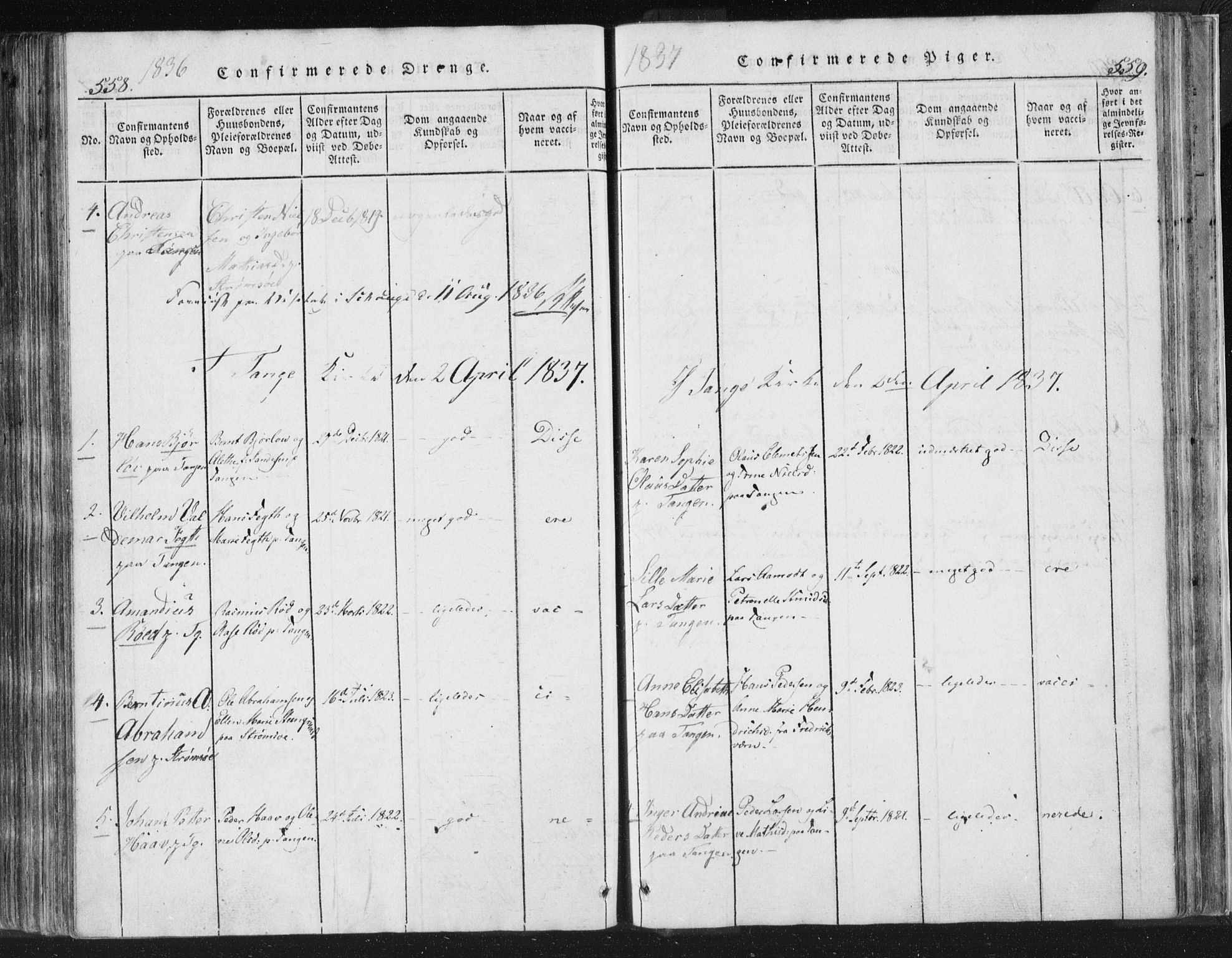 Strømsø kirkebøker, AV/SAKO-A-246/F/Fb/L0004: Parish register (official) no. II 4, 1814-1843, p. 558-559