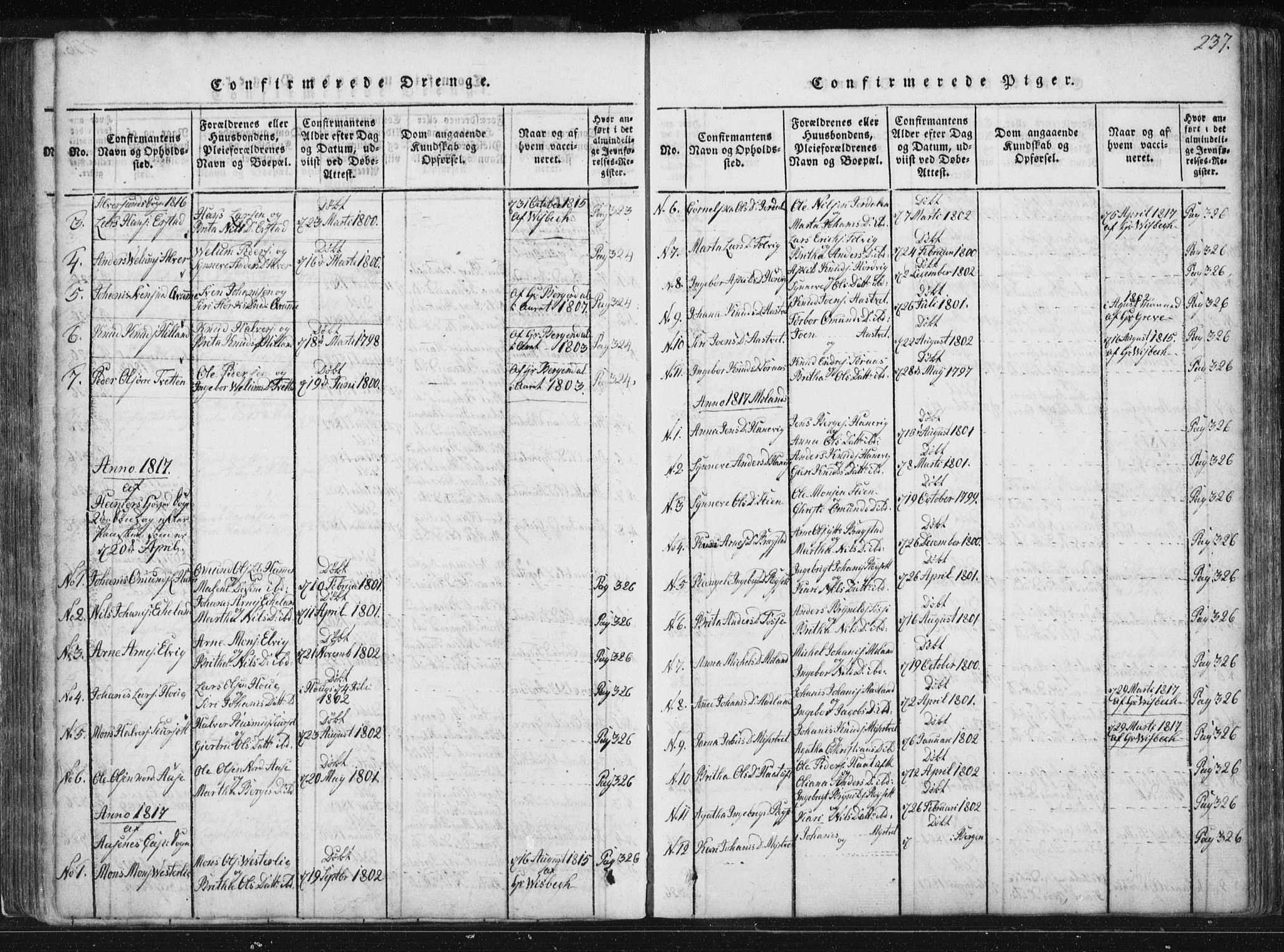 Hamre sokneprestembete, AV/SAB-A-75501/H/Ha/Haa/Haaa/L0010: Parish register (official) no. A 10, 1816-1826, p. 237