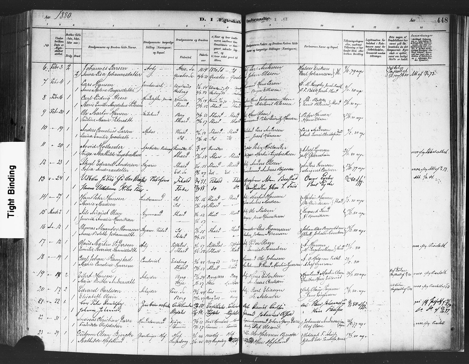 Halden prestekontor Kirkebøker, SAO/A-10909/F/Fa/L0011: Parish register (official) no. I 11, 1878-1889, p. 448