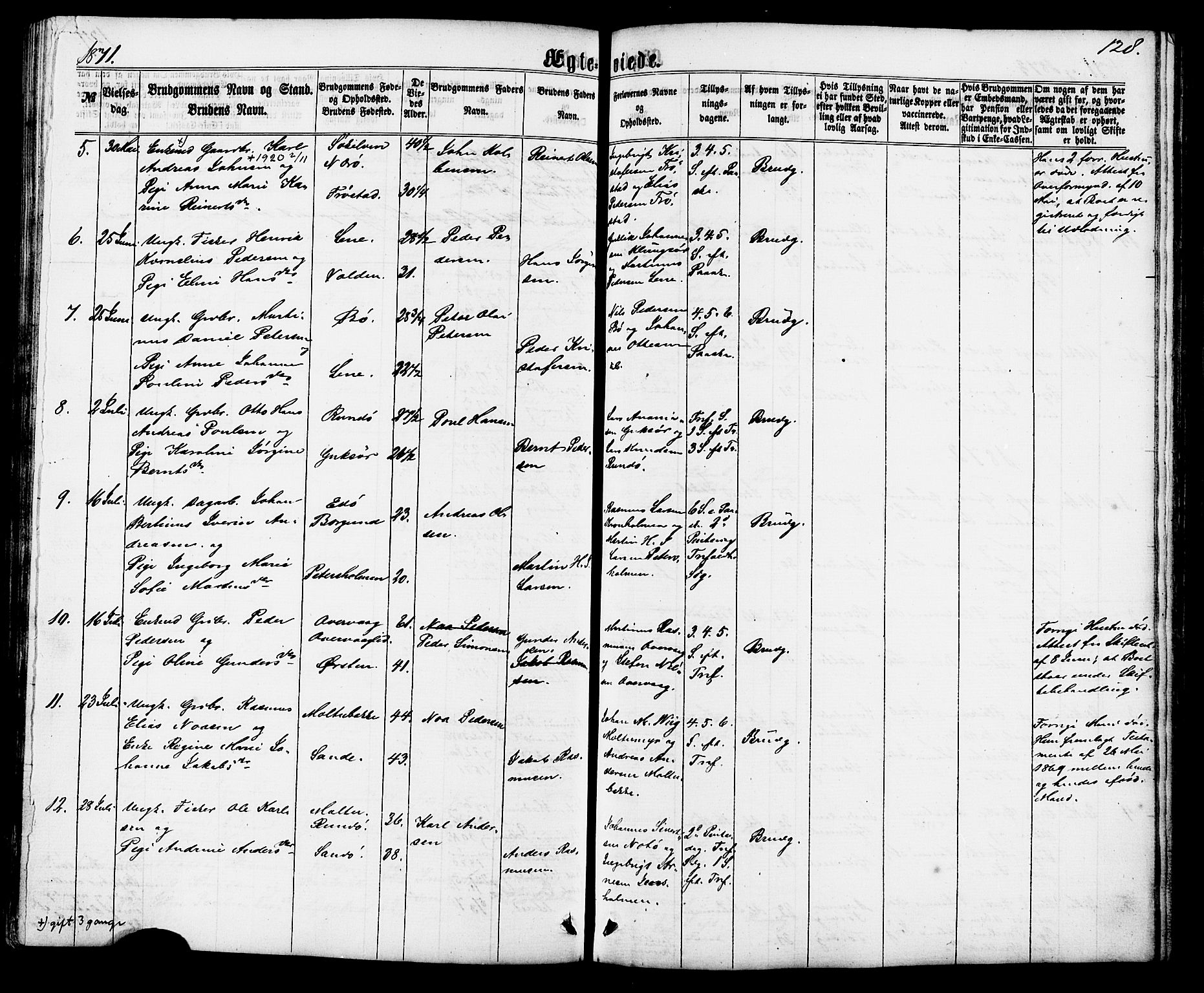 Ministerialprotokoller, klokkerbøker og fødselsregistre - Møre og Romsdal, AV/SAT-A-1454/507/L0071: Parish register (official) no. 507A06, 1863-1878, p. 128