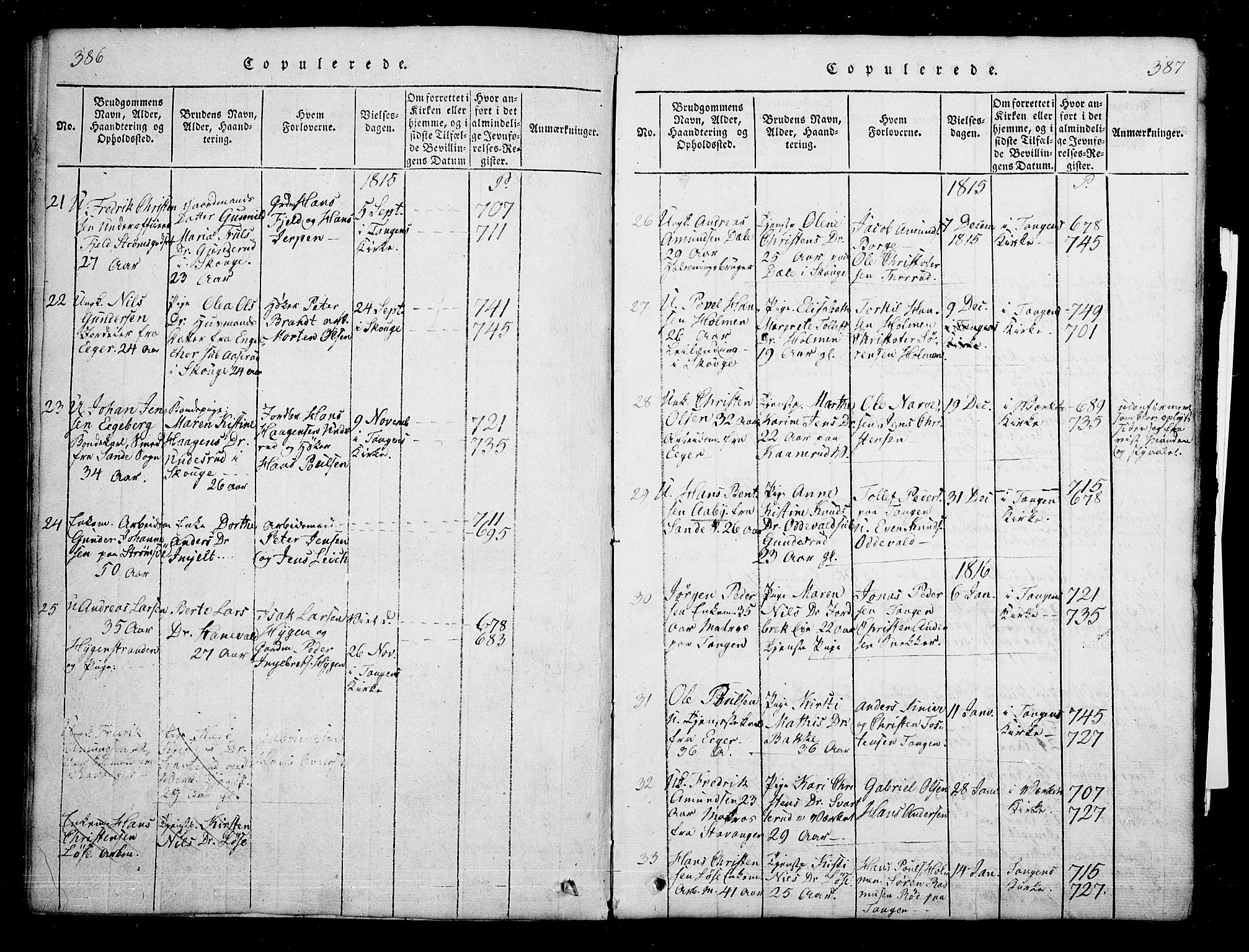 Skoger kirkebøker, SAKO/A-59/G/Ga/L0001: Parish register (copy) no. I 1, 1814-1845, p. 386-387