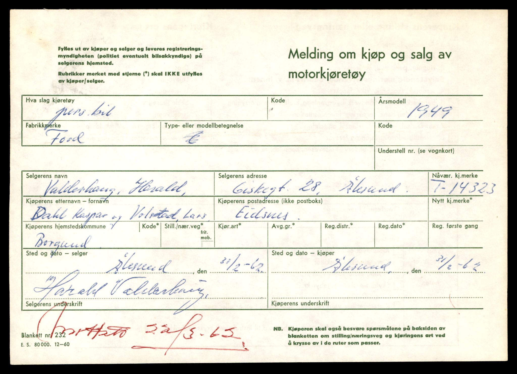 Møre og Romsdal vegkontor - Ålesund trafikkstasjon, AV/SAT-A-4099/F/Fe/L0045: Registreringskort for kjøretøy T 14320 - T 14444, 1927-1998, p. 99