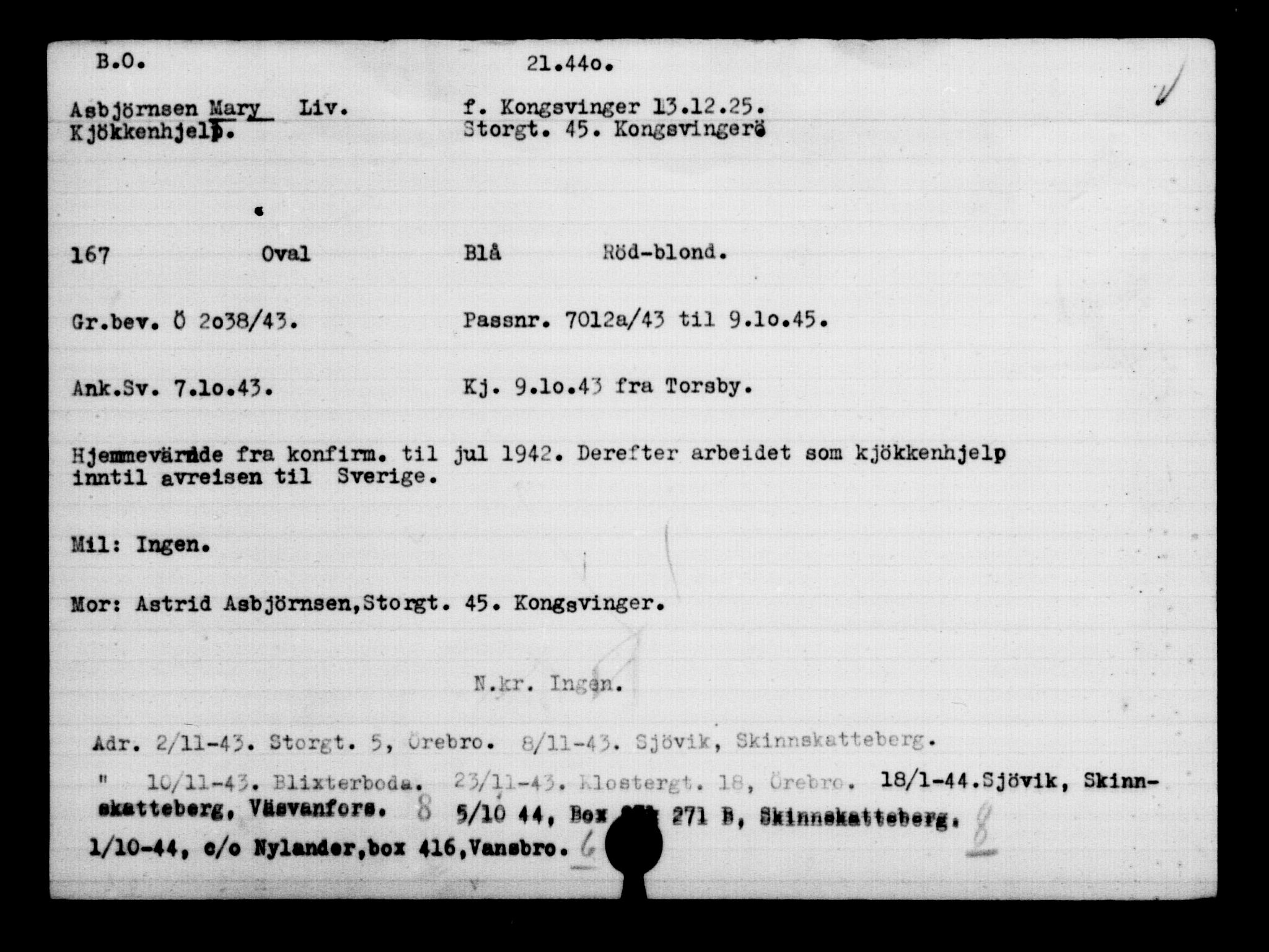 Den Kgl. Norske Legasjons Flyktningskontor, RA/S-6753/V/Va/L0009: Kjesäterkartoteket.  Flyktningenr. 18502-22048, 1940-1945, p. 2458