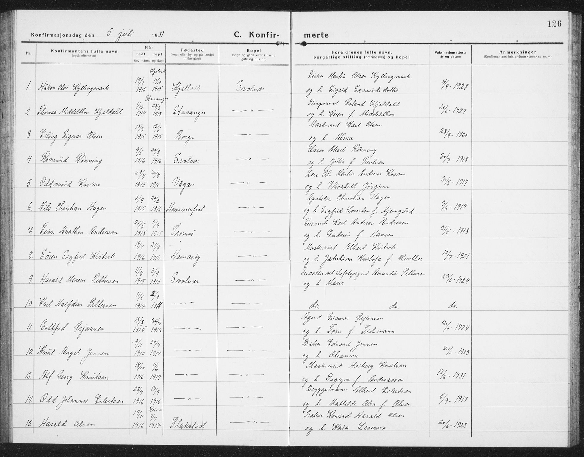 Ministerialprotokoller, klokkerbøker og fødselsregistre - Nordland, AV/SAT-A-1459/877/L1117: Parish register (copy) no. 877C01, 1923-1942, p. 126