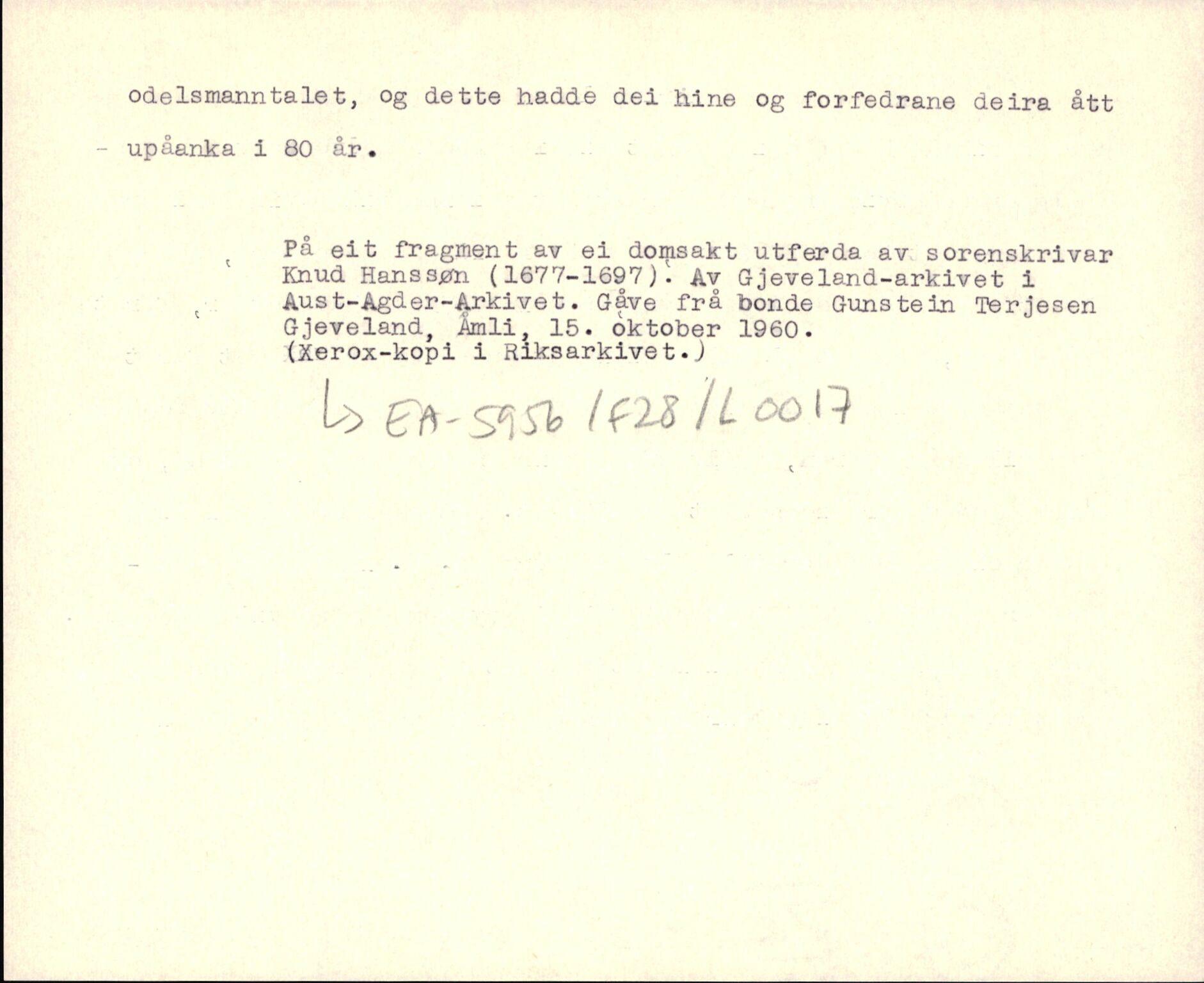 Riksarkivets diplomsamling, AV/RA-EA-5965/F35/F35d/L0005: Innlånte diplomer, seddelregister, 1661-1690, p. 413