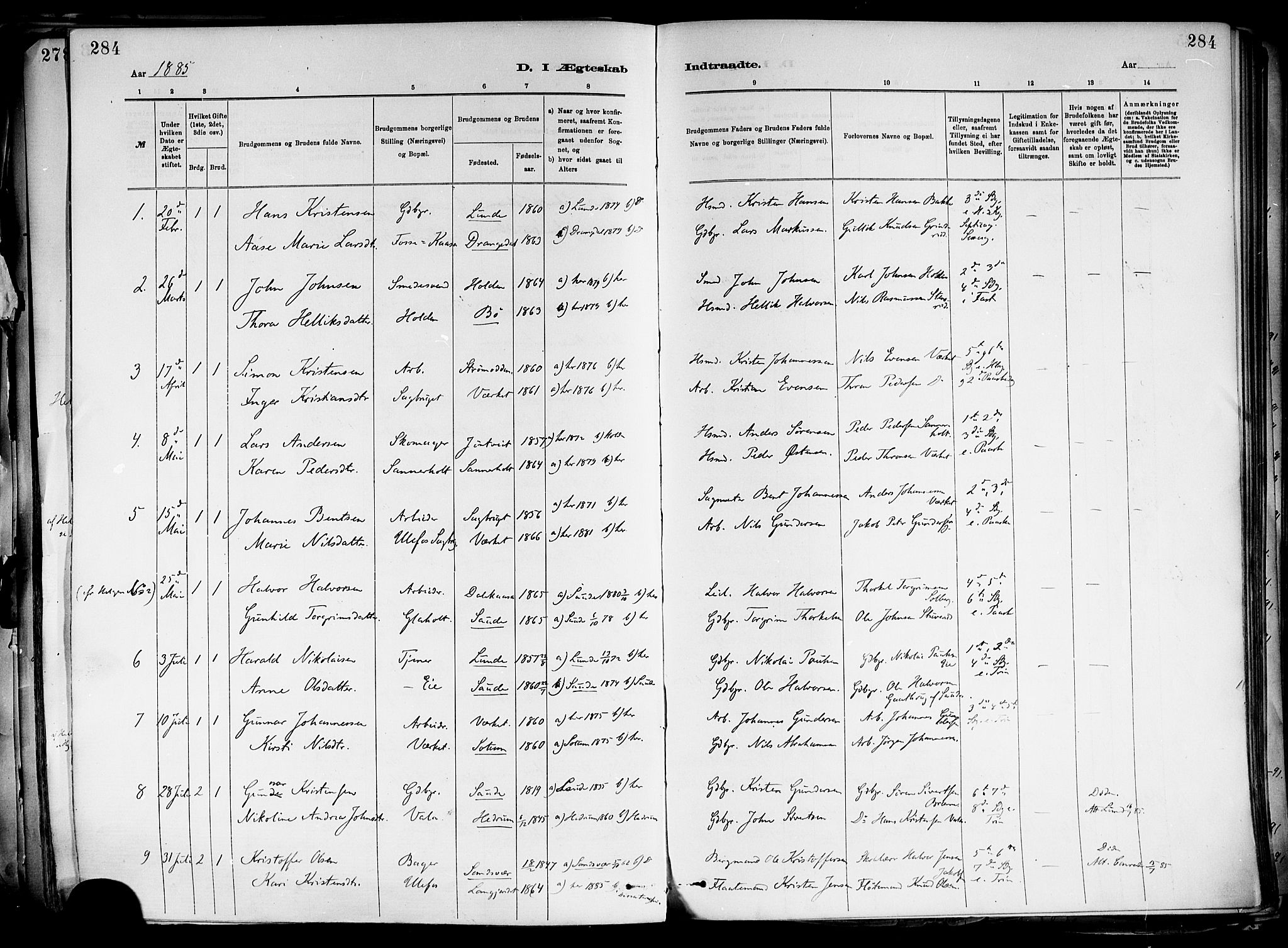 Holla kirkebøker, SAKO/A-272/F/Fa/L0008: Parish register (official) no. 8, 1882-1897, p. 284