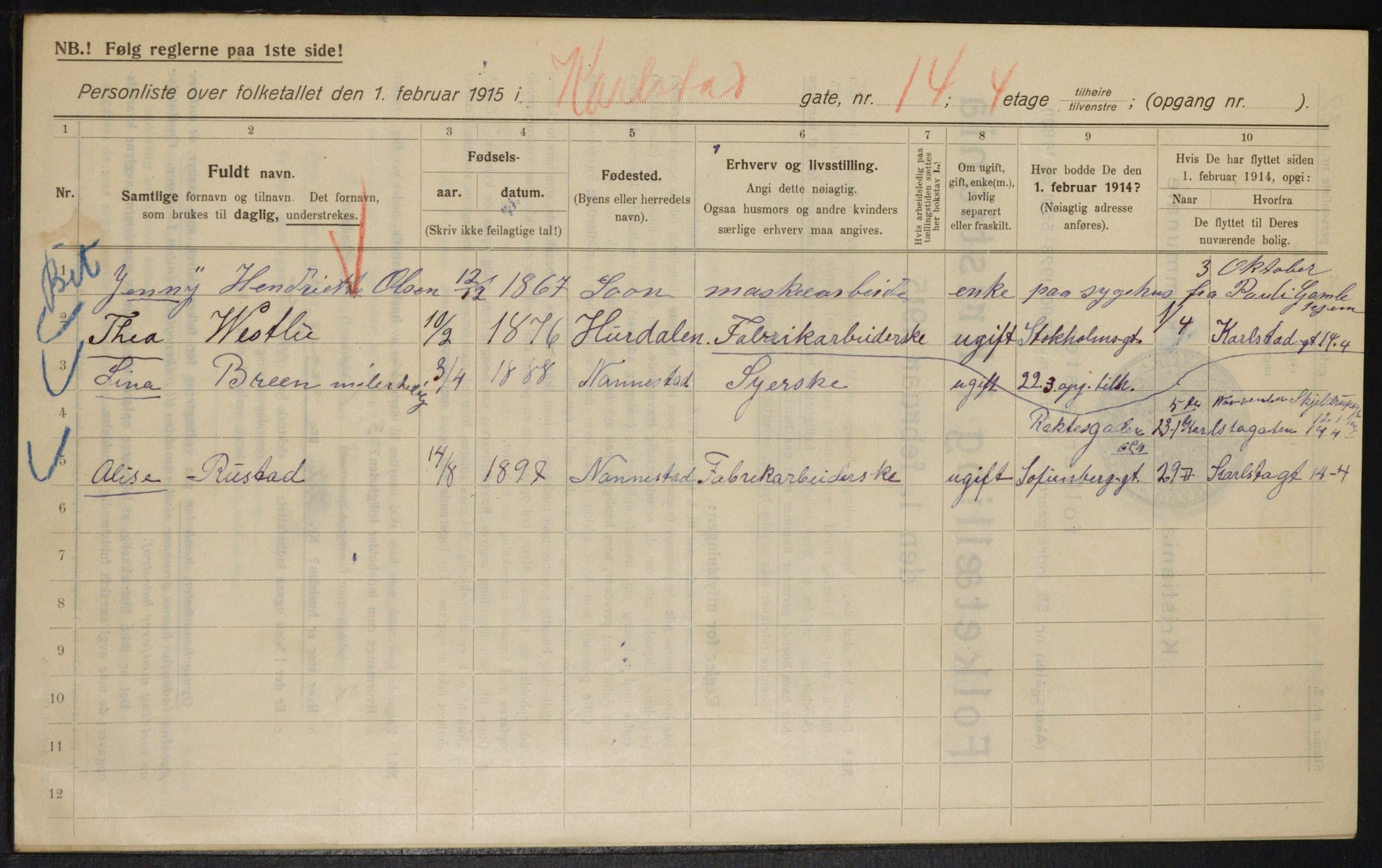 OBA, Municipal Census 1915 for Kristiania, 1915, p. 48692