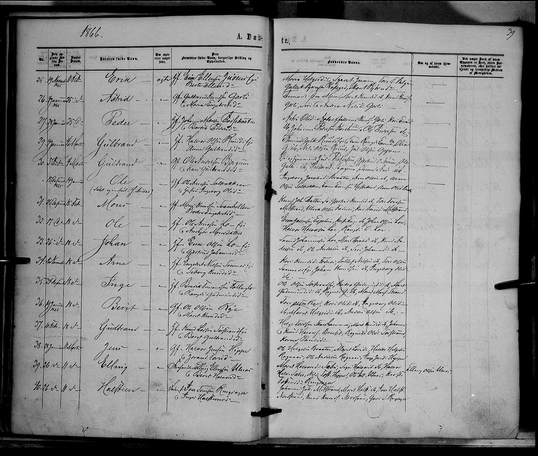 Nord-Aurdal prestekontor, AV/SAH-PREST-132/H/Ha/Haa/L0008: Parish register (official) no. 8, 1863-1875, p. 39