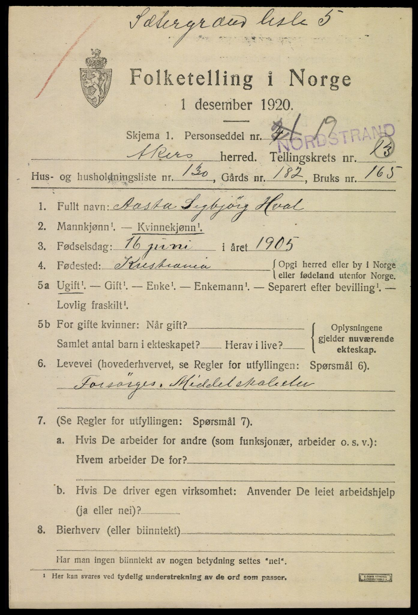 SAO, 1920 census for Aker, 1920, p. 80624