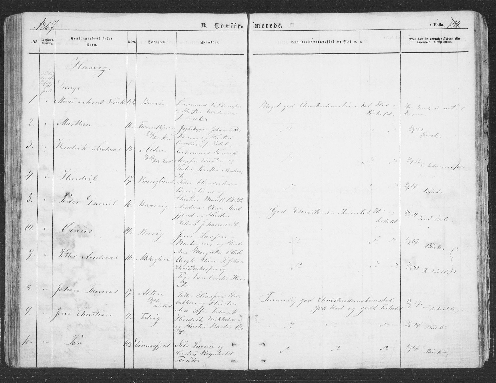 Loppa sokneprestkontor, AV/SATØ-S-1339/H/Ha/L0004kirke: Parish register (official) no. 4, 1849-1868, p. 134