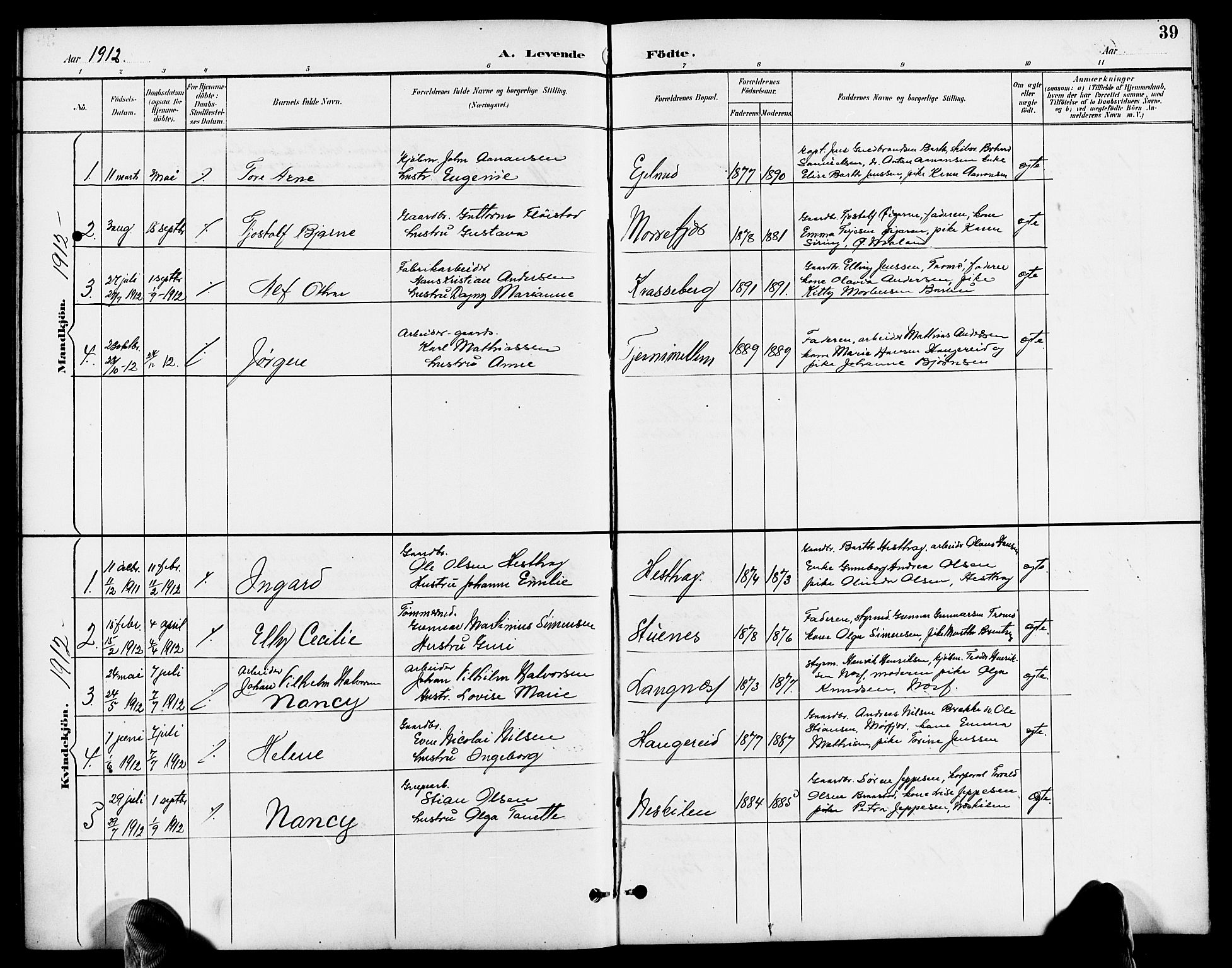 Austre Moland sokneprestkontor, AV/SAK-1111-0001/F/Fb/Fbb/L0002: Parish register (copy) no. B 2, 1894-1918, p. 39