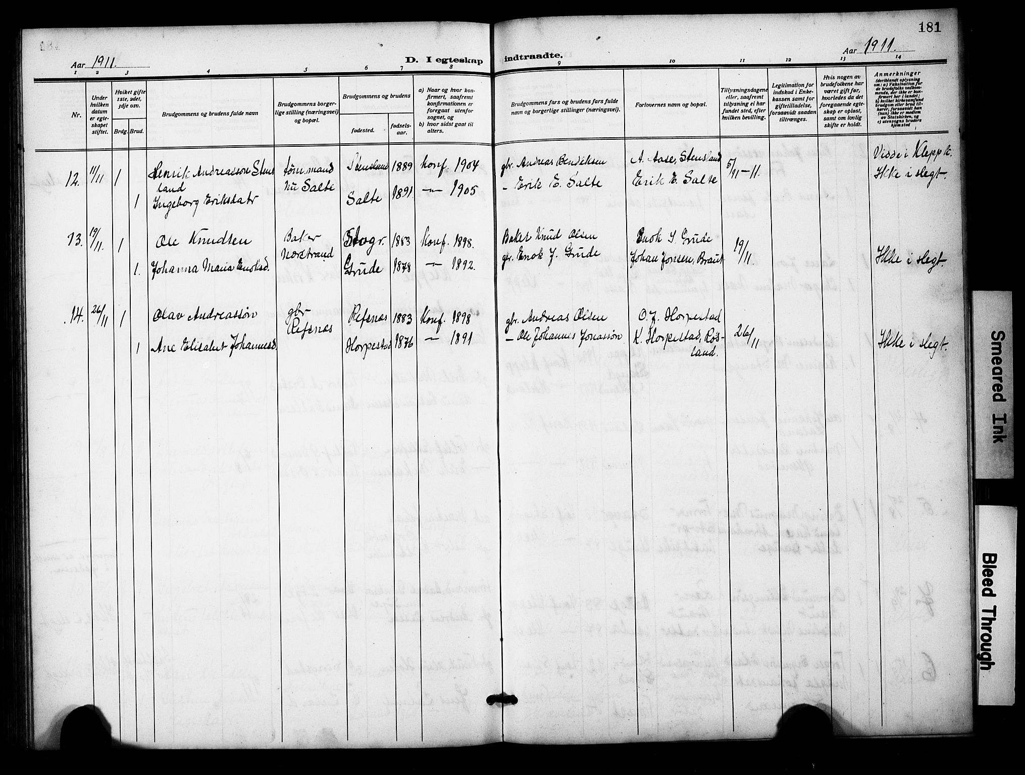 Klepp sokneprestkontor, AV/SAST-A-101803/001/3/30BB/L0007: Parish register (copy) no. B 7, 1908-1934, p. 181