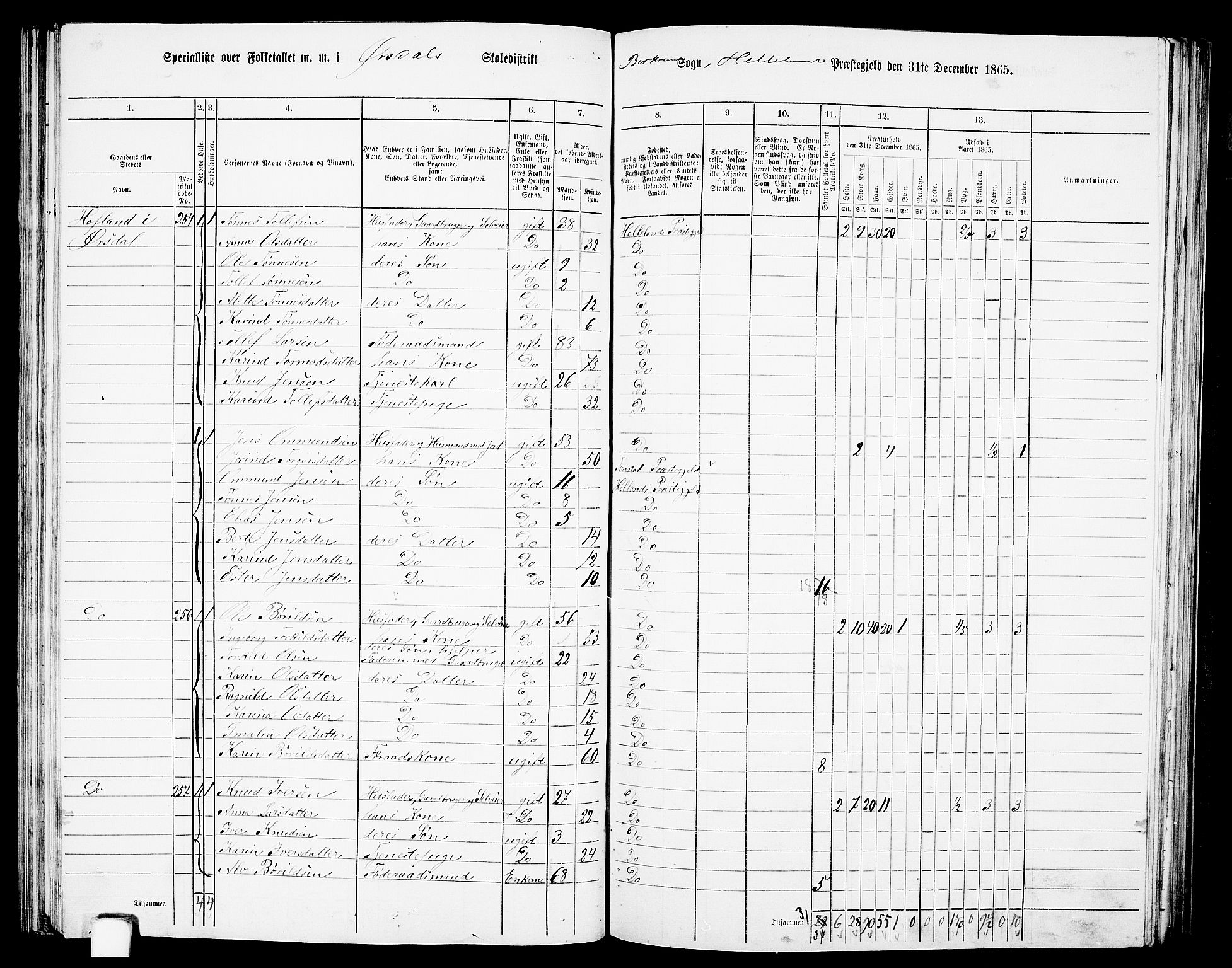 RA, 1865 census for Helleland, 1865, p. 89