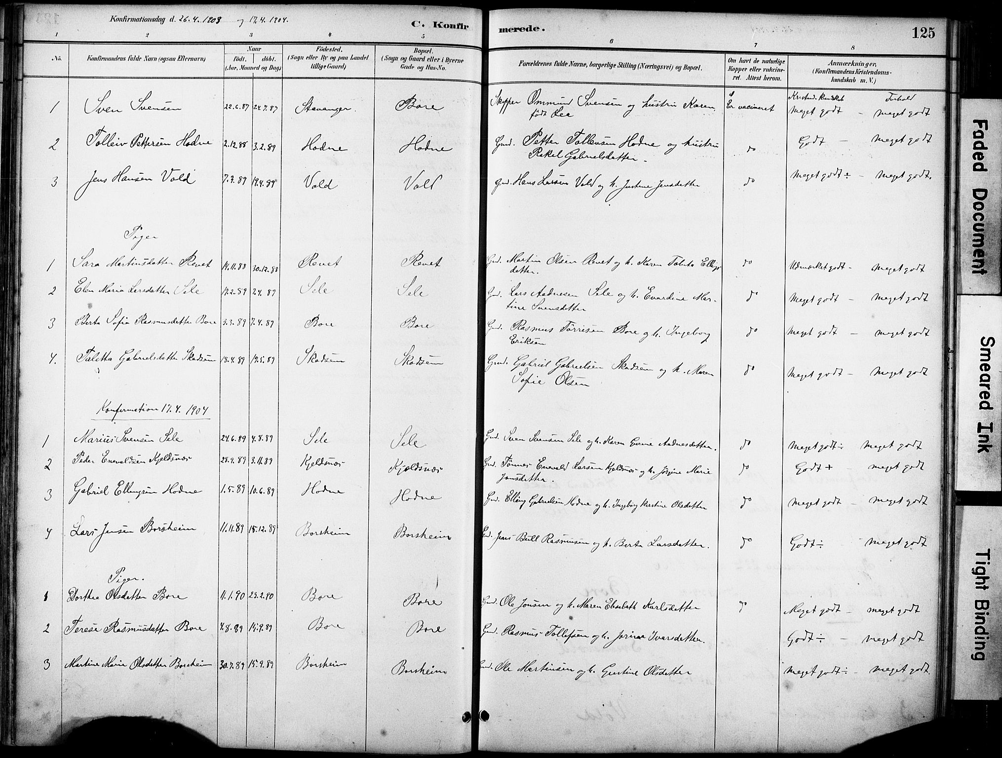 Klepp sokneprestkontor, SAST/A-101803/001/3/30BA/L0008: Parish register (official) no. A 9, 1886-1919, p. 125