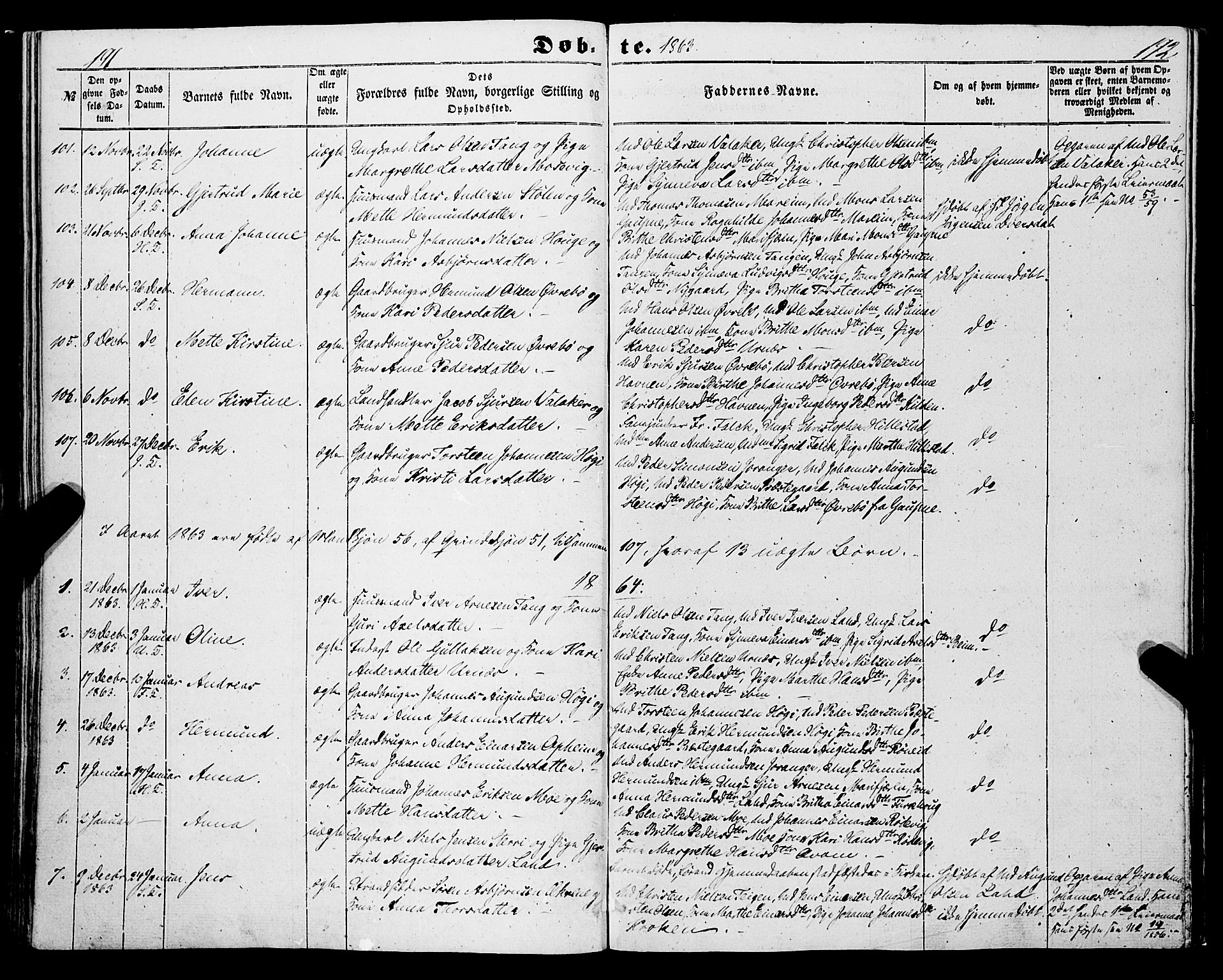 Hafslo sokneprestembete, SAB/A-80301/H/Haa/Haaa/L0009: Parish register (official) no. A 9, 1852-1873, p. 191-192