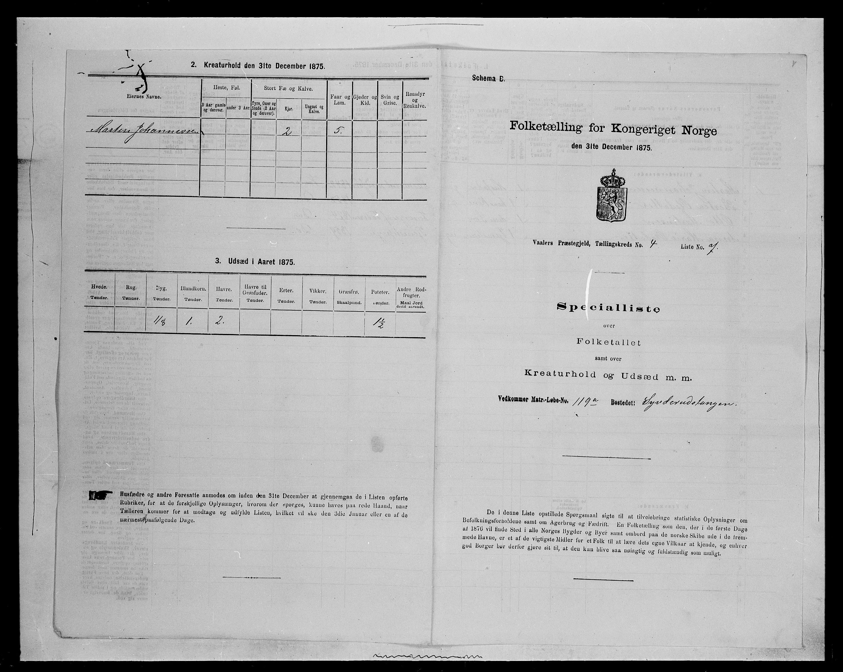 SAH, 1875 census for 0426P Våler parish (Hedmark), 1875, p. 506