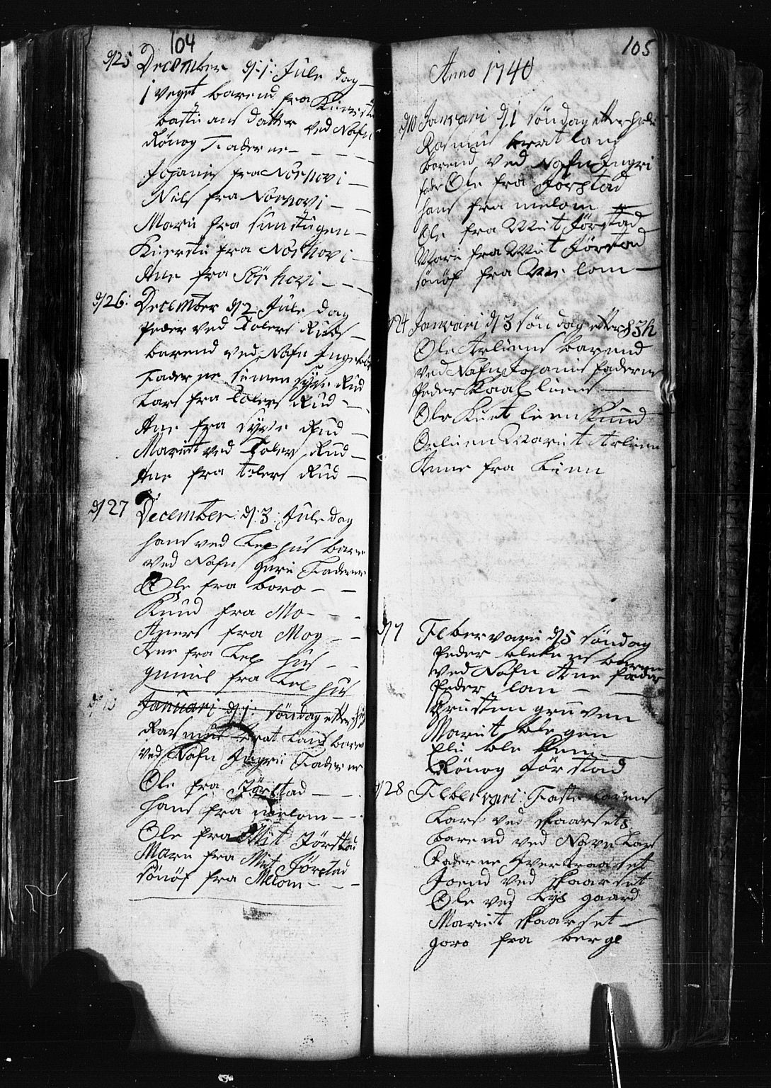 Fåberg prestekontor, SAH/PREST-086/H/Ha/Hab/L0001: Parish register (copy) no. 1, 1727-1767, p. 104-105