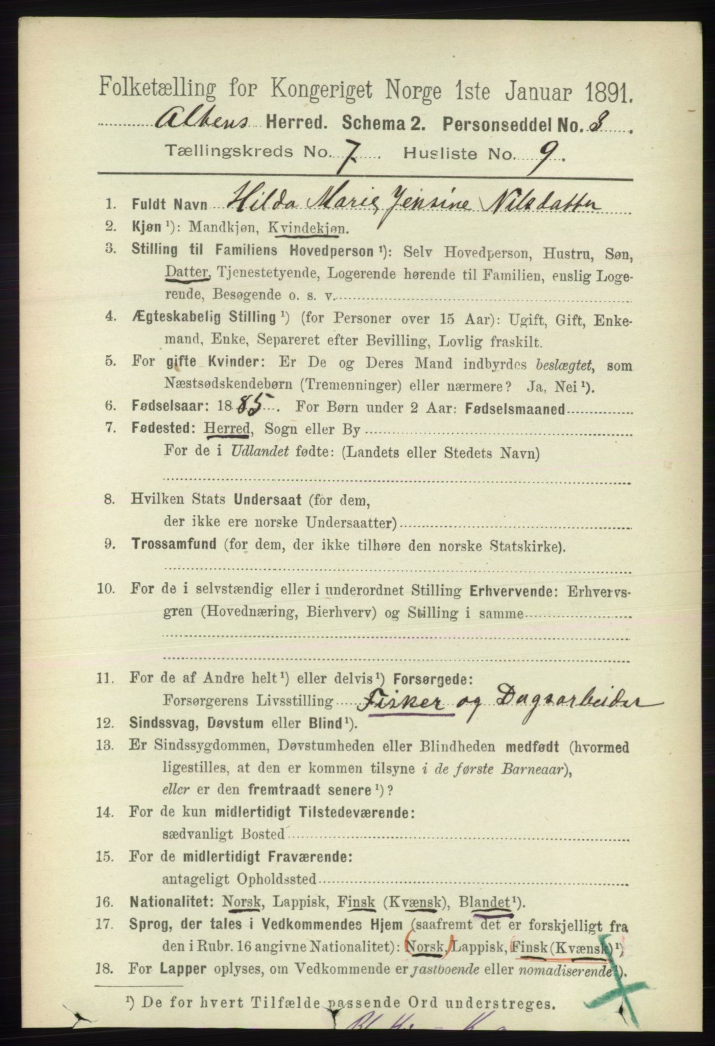 RA, 1891 census for 2012 Alta, 1891, p. 2149