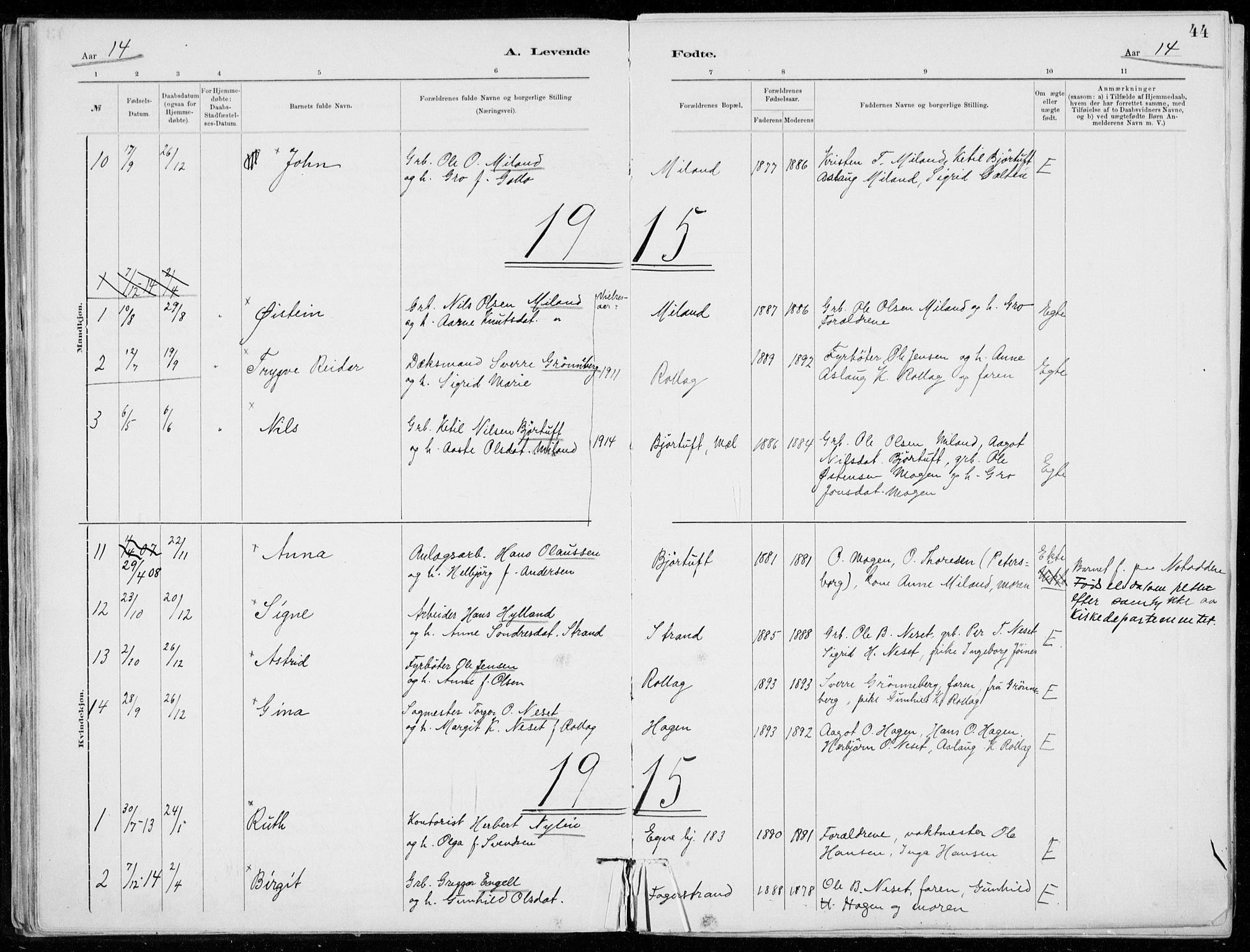 Tinn kirkebøker, SAKO/A-308/F/Fb/L0002: Parish register (official) no. II 2, 1878-1917, p. 44