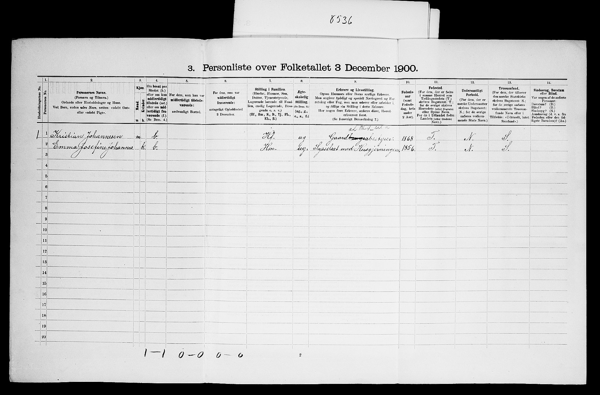 SAO, 1900 census for Vestby, 1900