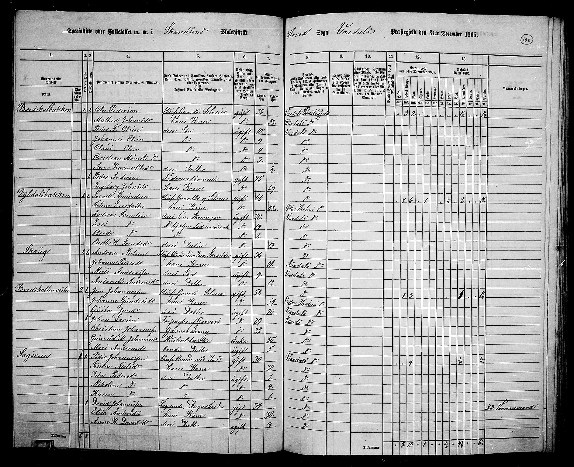 RA, 1865 census for Vardal/Vardal og Hunn, 1865, p. 90