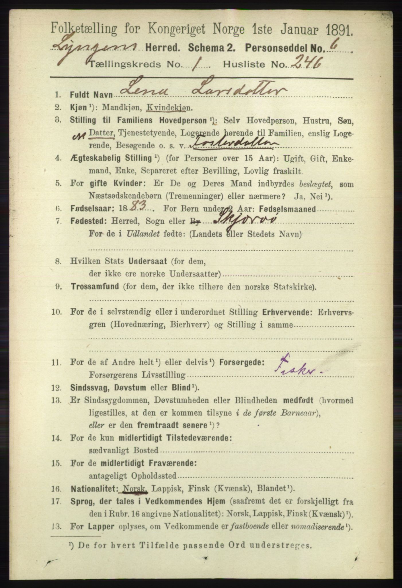 RA, 1891 census for 1938 Lyngen, 1891, p. 1915