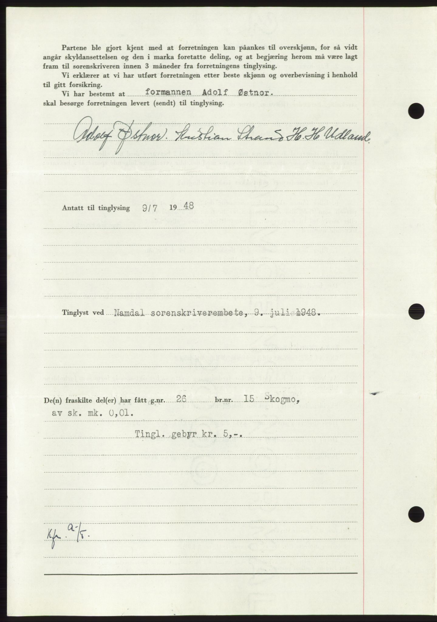 Namdal sorenskriveri, AV/SAT-A-4133/1/2/2C: Mortgage book no. -, 1948-1948, Diary no: : 1514/1948