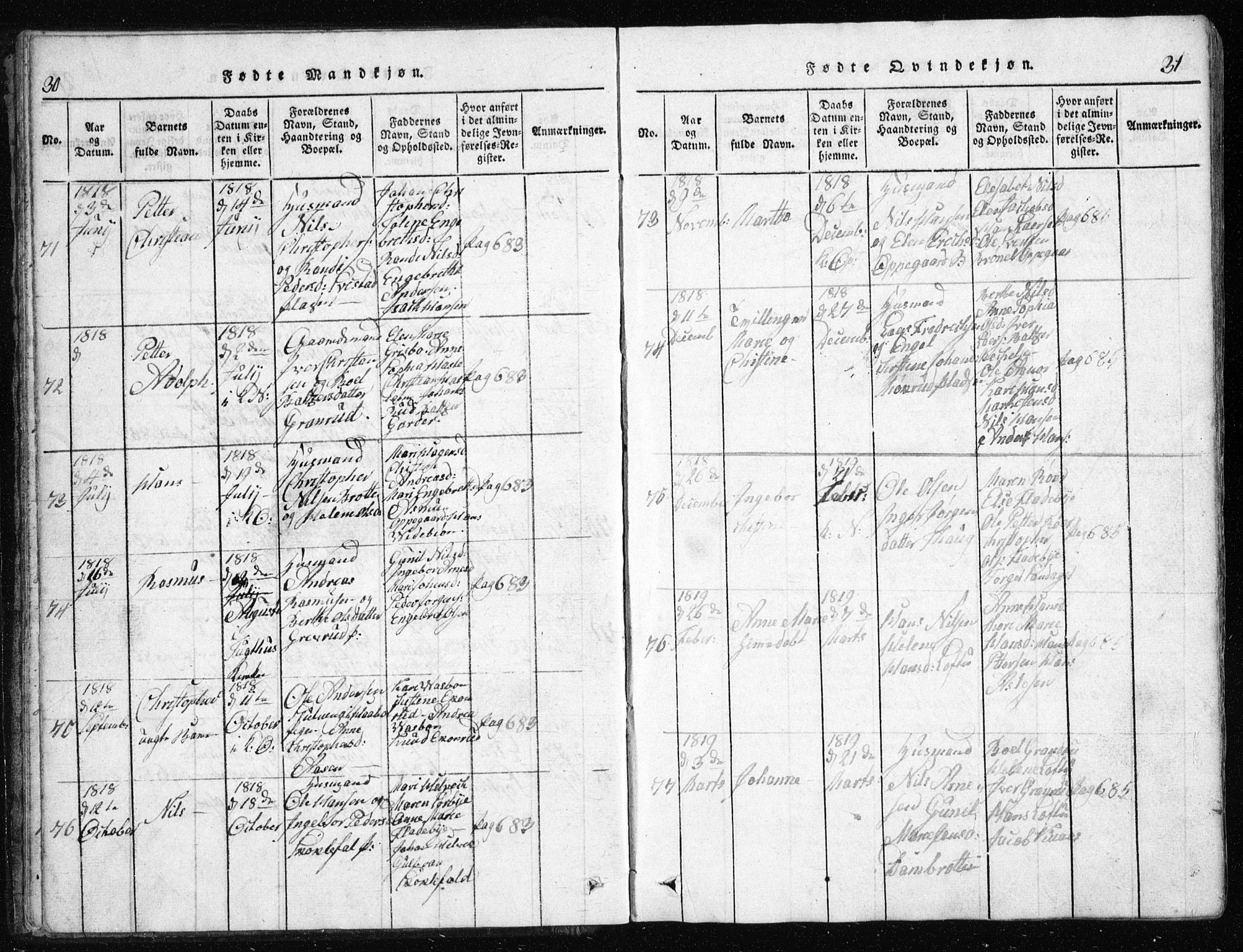 Nesodden prestekontor Kirkebøker, AV/SAO-A-10013/G/Ga/L0001: Parish register (copy) no. I 1, 1814-1847, p. 30-31