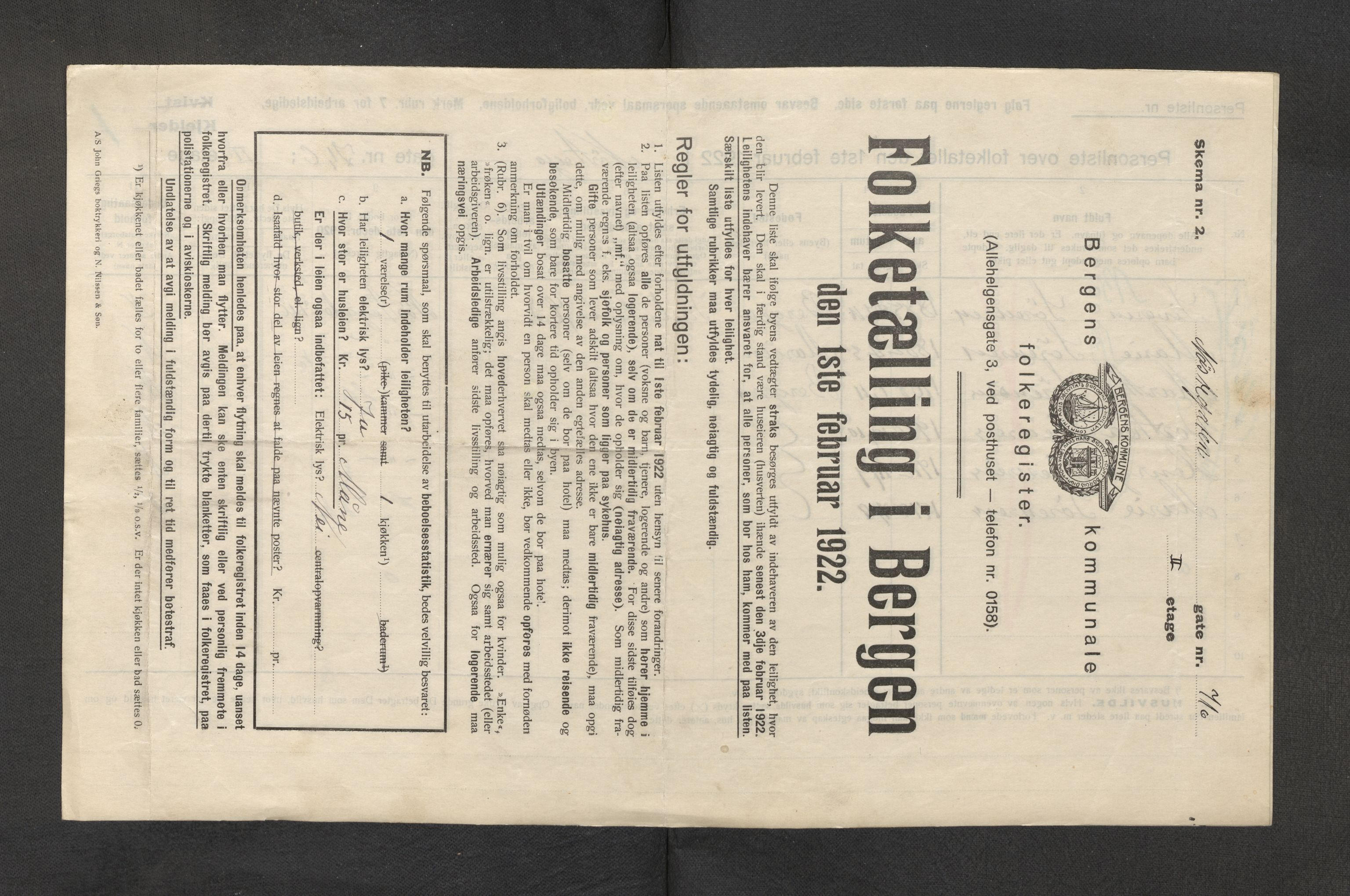 SAB, Municipal Census 1922 for Bergen, 1922, p. 29960