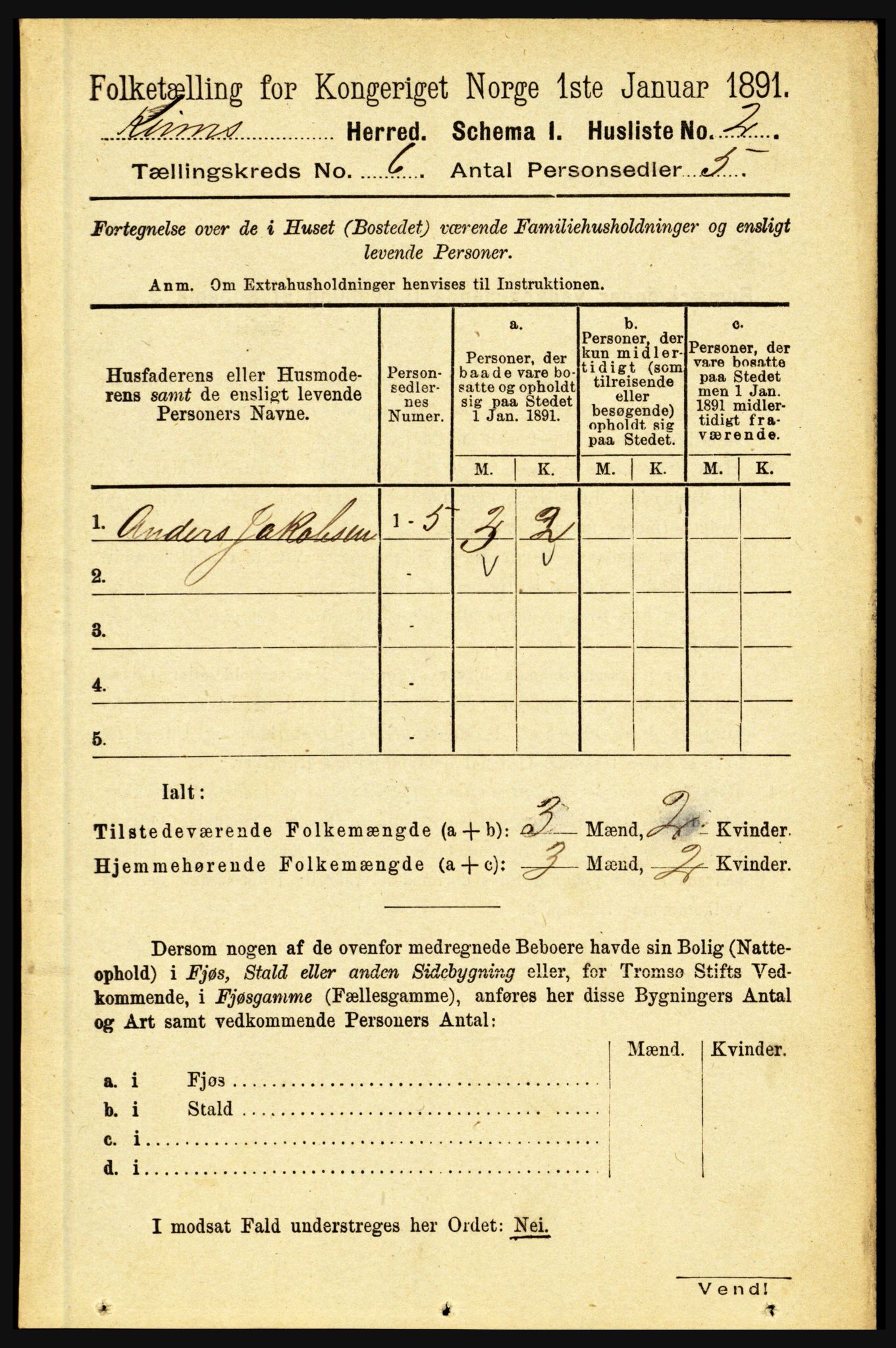 RA, 1891 census for 1437 Kinn, 1891, p. 2214