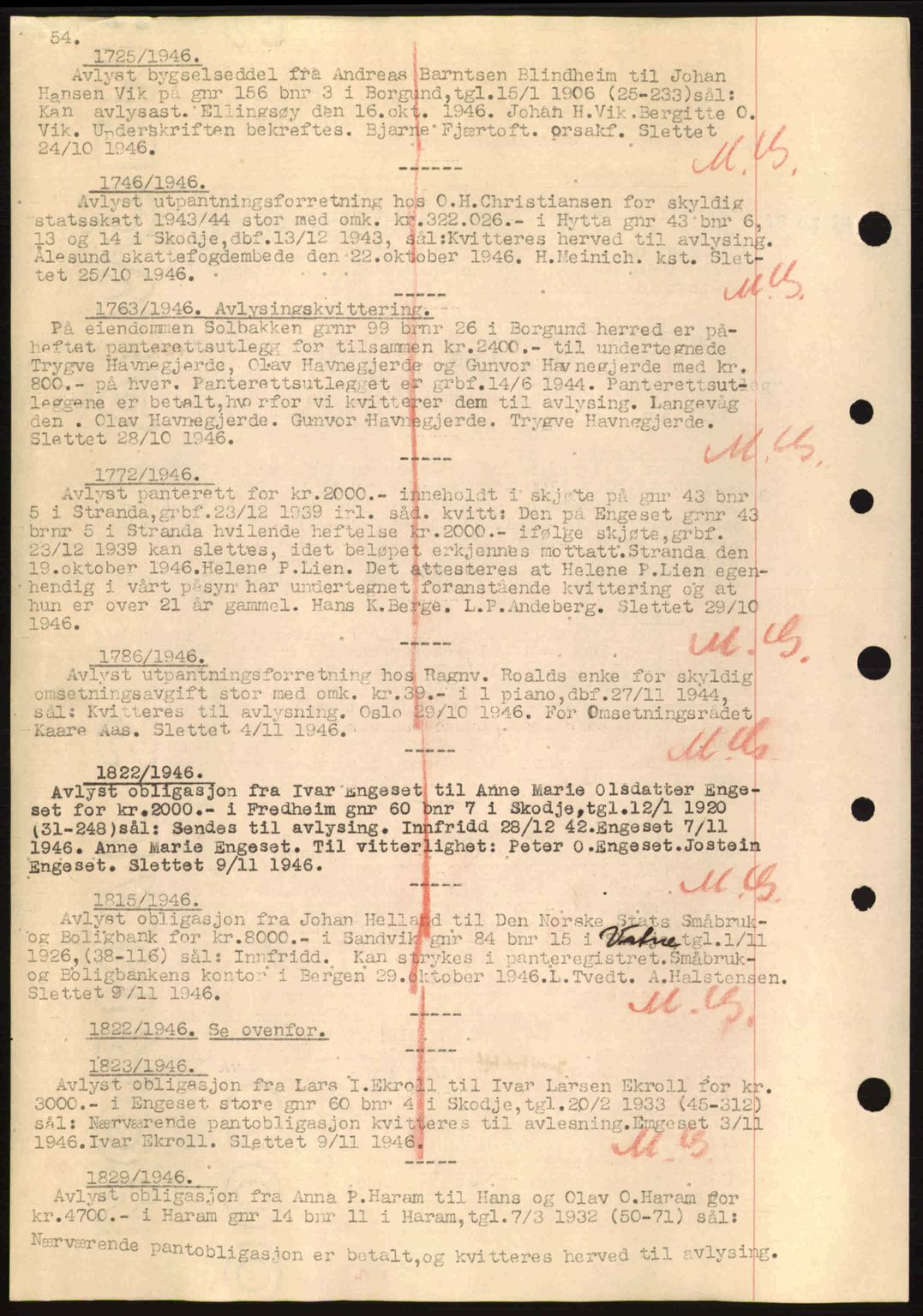 Nordre Sunnmøre sorenskriveri, SAT/A-0006/1/2/2C/2Ca: Mortgage book no. B6-14 a, 1942-1945, Diary no: : 1725/1946