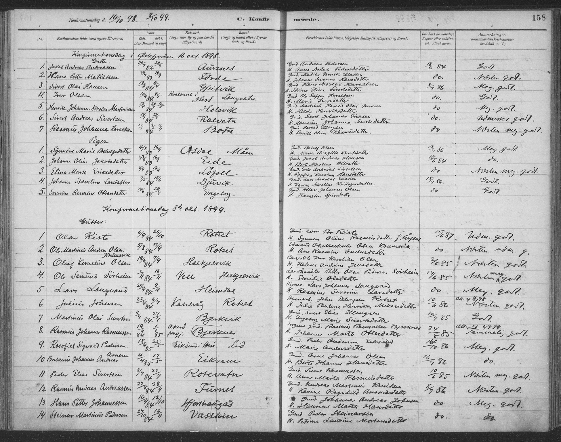 Ministerialprotokoller, klokkerbøker og fødselsregistre - Møre og Romsdal, AV/SAT-A-1454/511/L0142: Parish register (official) no. 511A09, 1891-1905, p. 158