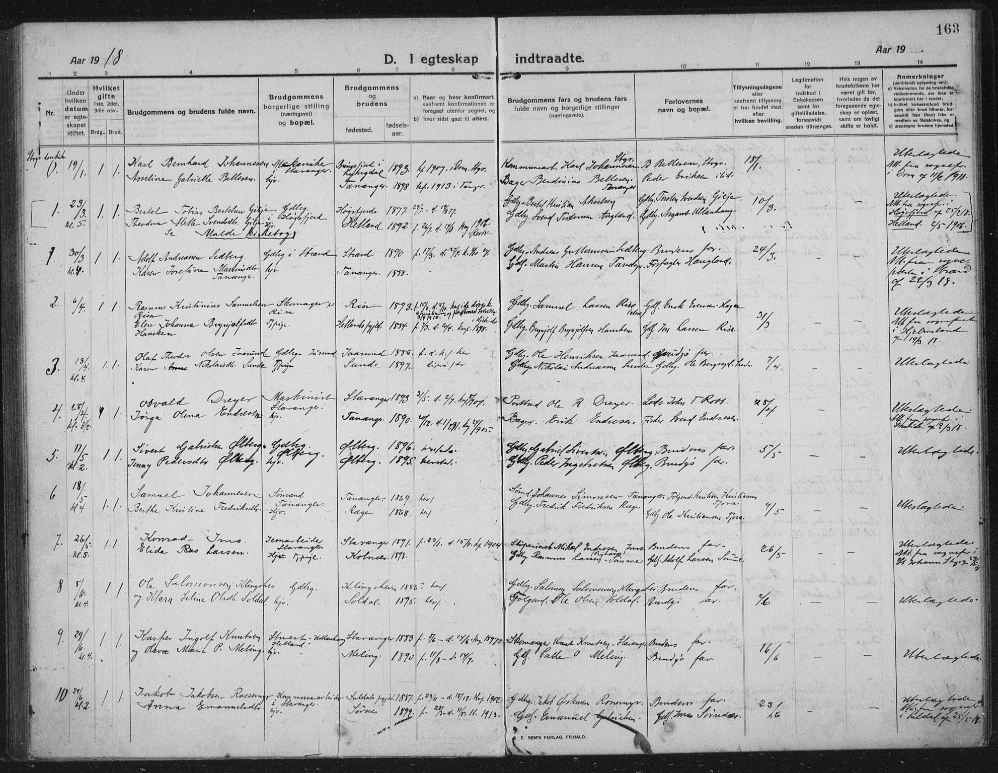 Håland sokneprestkontor, SAST/A-101802/002/C/L0001: Parish register (official) no. A 14, 1913-1927, p. 163