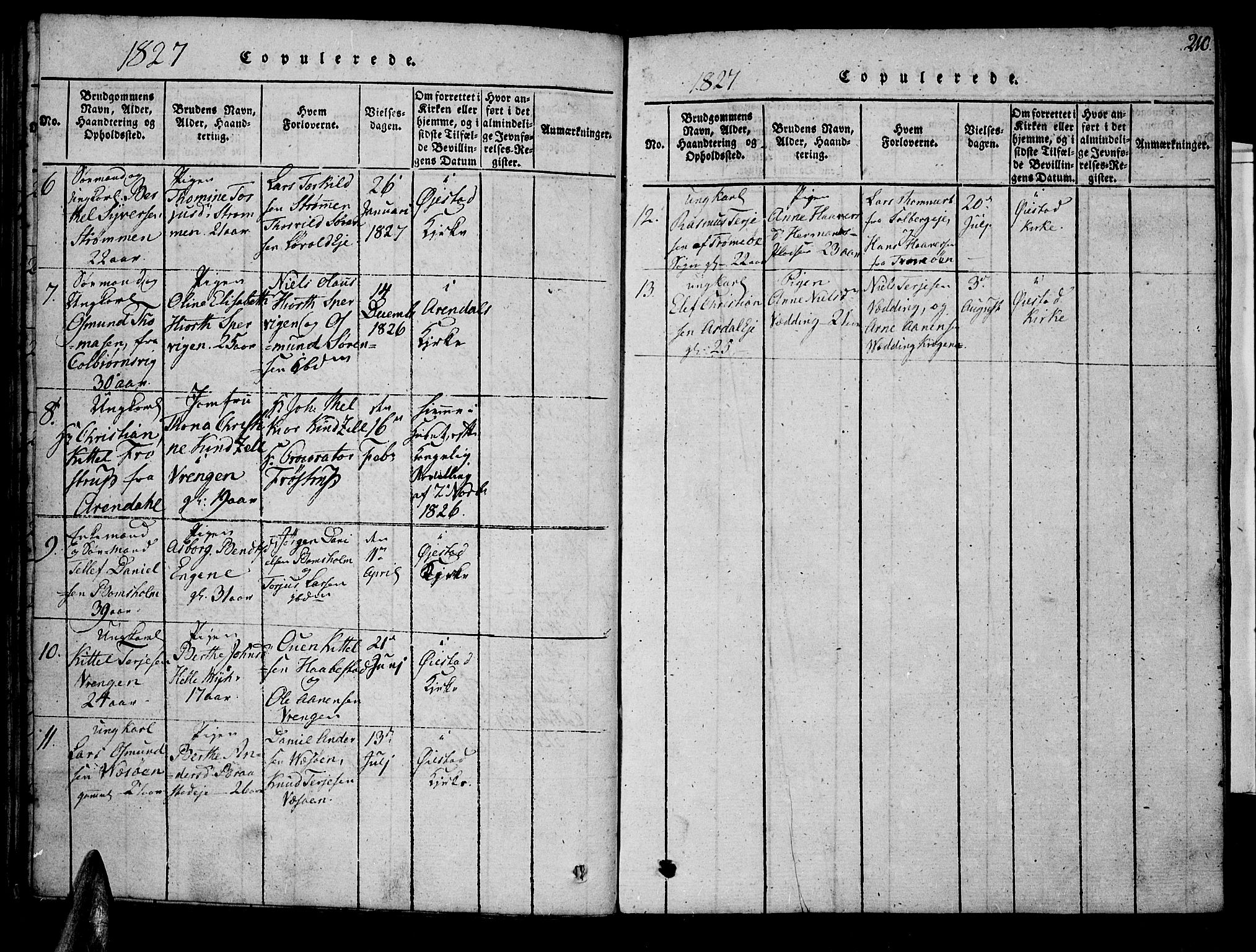 Øyestad sokneprestkontor, AV/SAK-1111-0049/F/Fa/L0012: Parish register (official) no. A 12, 1816-1827, p. 210