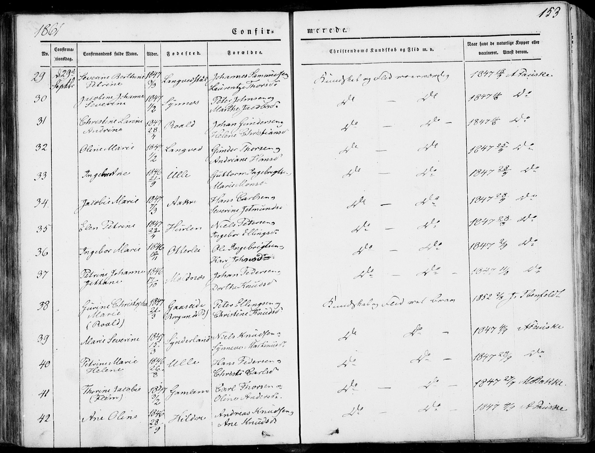Ministerialprotokoller, klokkerbøker og fødselsregistre - Møre og Romsdal, SAT/A-1454/536/L0497: Parish register (official) no. 536A06, 1845-1865, p. 153