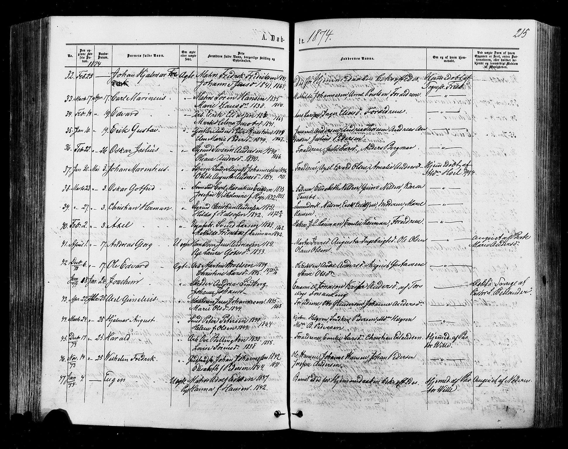 Halden prestekontor Kirkebøker, AV/SAO-A-10909/F/Fa/L0009: Parish register (official) no. I 9, 1866-1877, p. 215