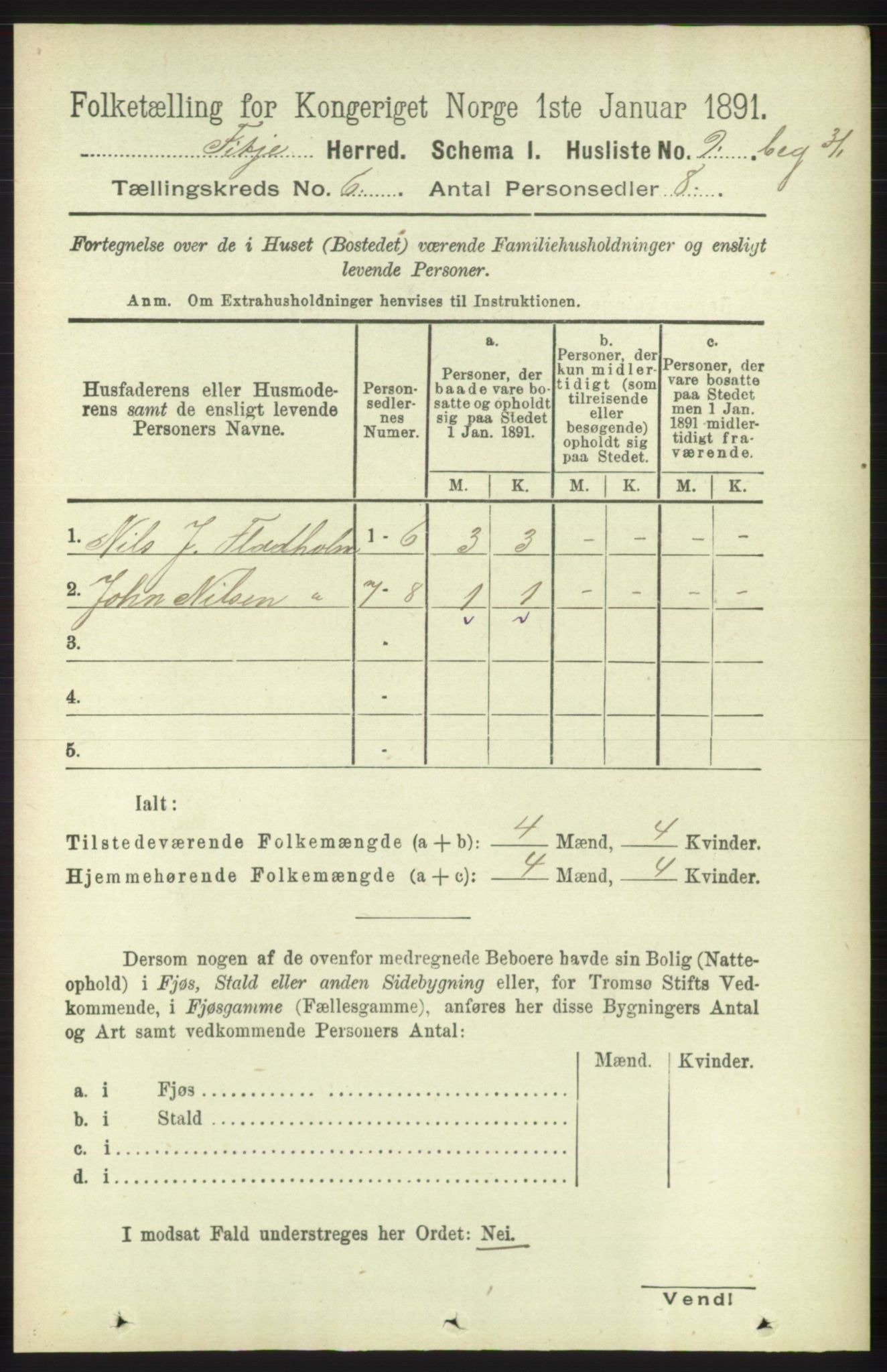 RA, 1891 census for 1222 Fitjar, 1891, p. 2326