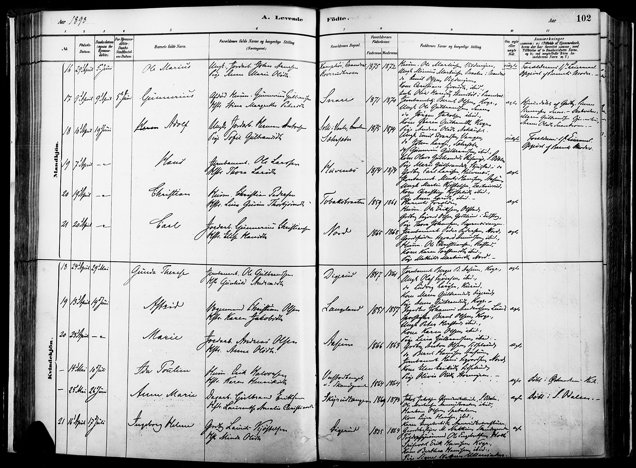 Vinger prestekontor, AV/SAH-PREST-024/H/Ha/Haa/L0014: Parish register (official) no. 14, 1881-1900, p. 102