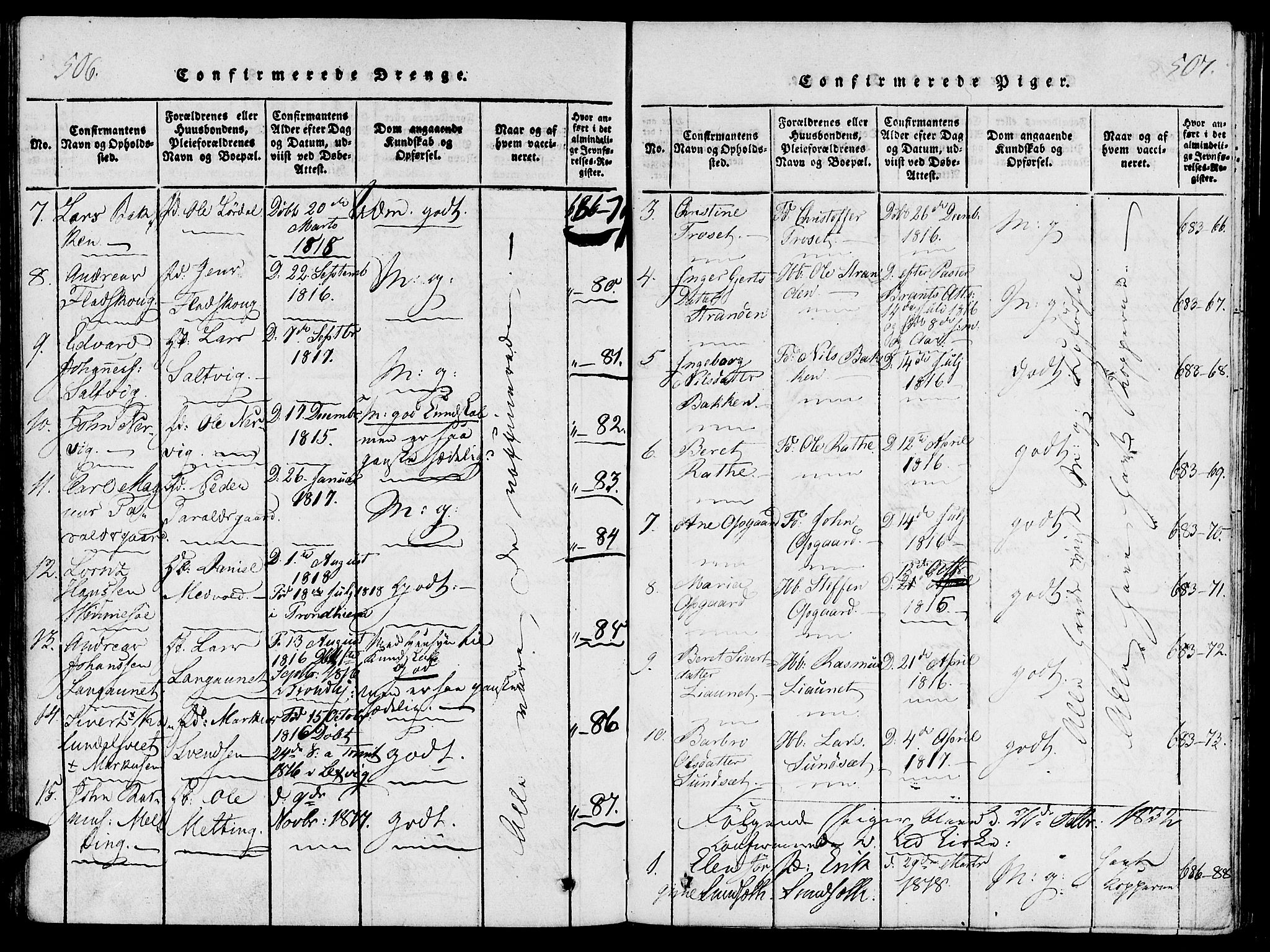 Ministerialprotokoller, klokkerbøker og fødselsregistre - Nord-Trøndelag, SAT/A-1458/733/L0322: Parish register (official) no. 733A01, 1817-1842, p. 506-507