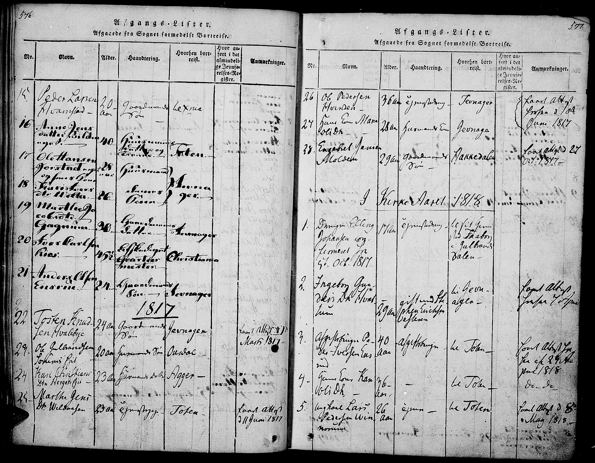 Gran prestekontor, AV/SAH-PREST-112/H/Ha/Haa/L0009: Parish register (official) no. 9, 1815-1824, p. 576-577