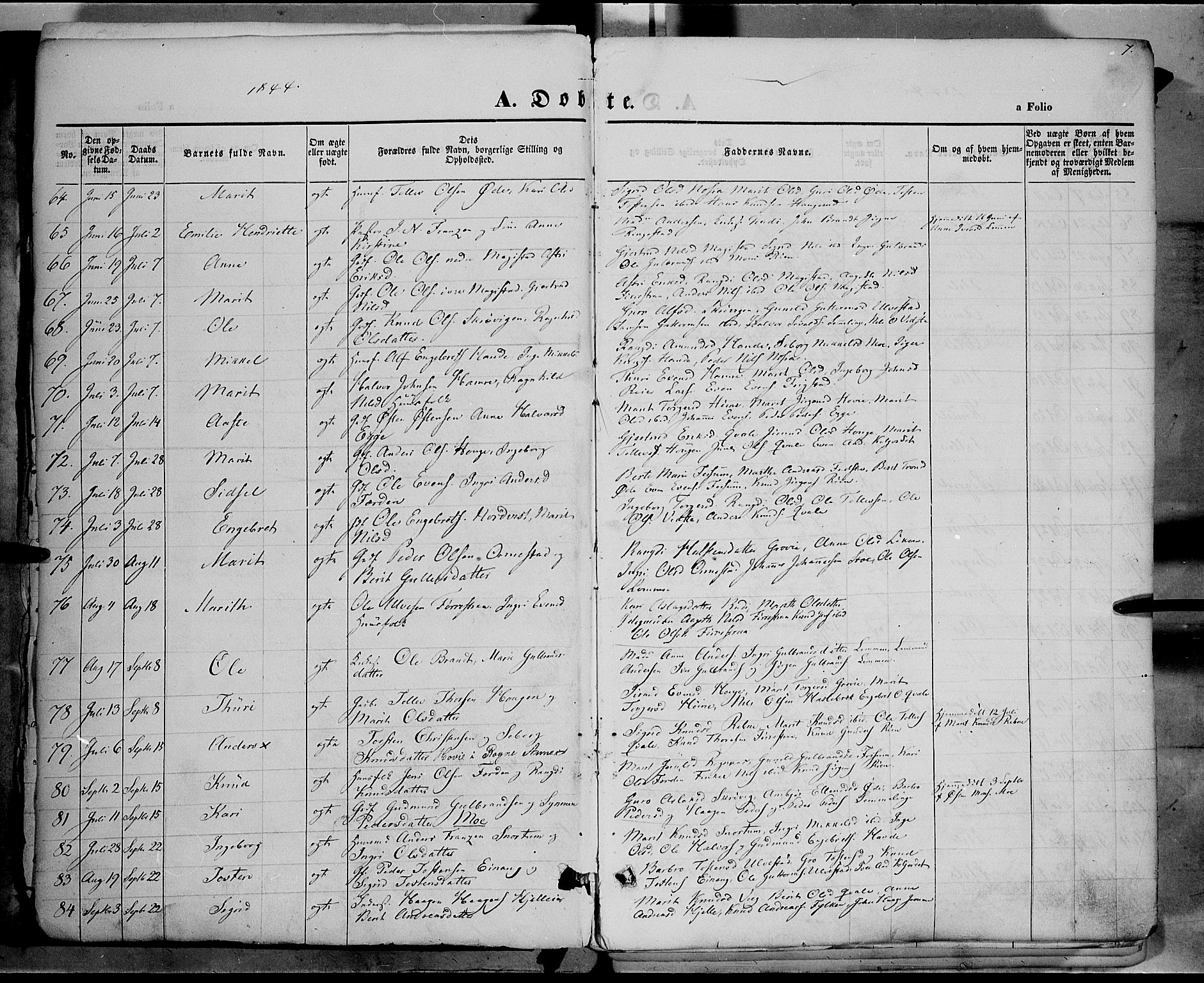 Vestre Slidre prestekontor, SAH/PREST-136/H/Ha/Haa/L0001: Parish register (official) no. 1, 1844-1855, p. 7