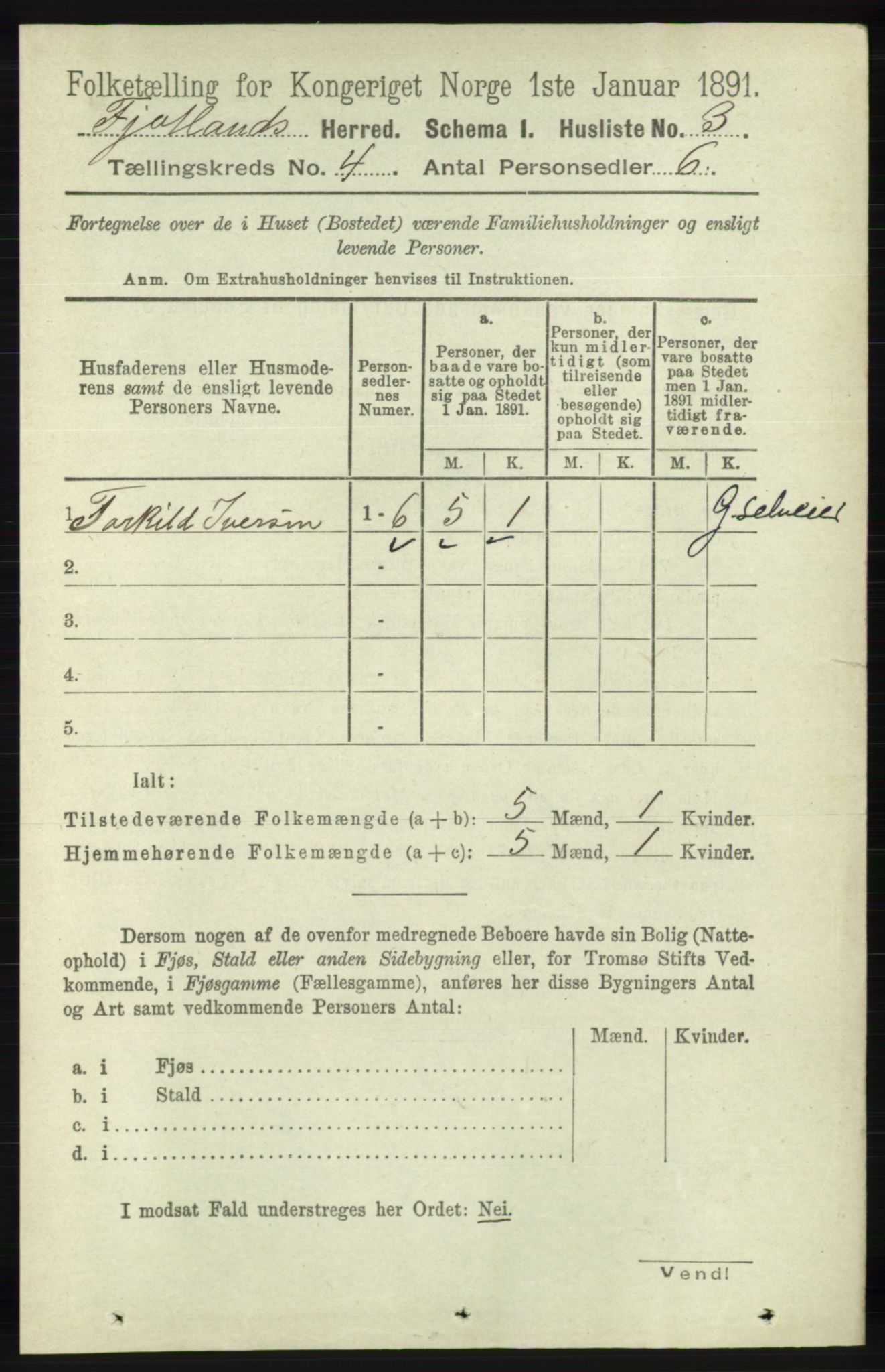 RA, 1891 census for 1036 Fjotland, 1891, p. 502